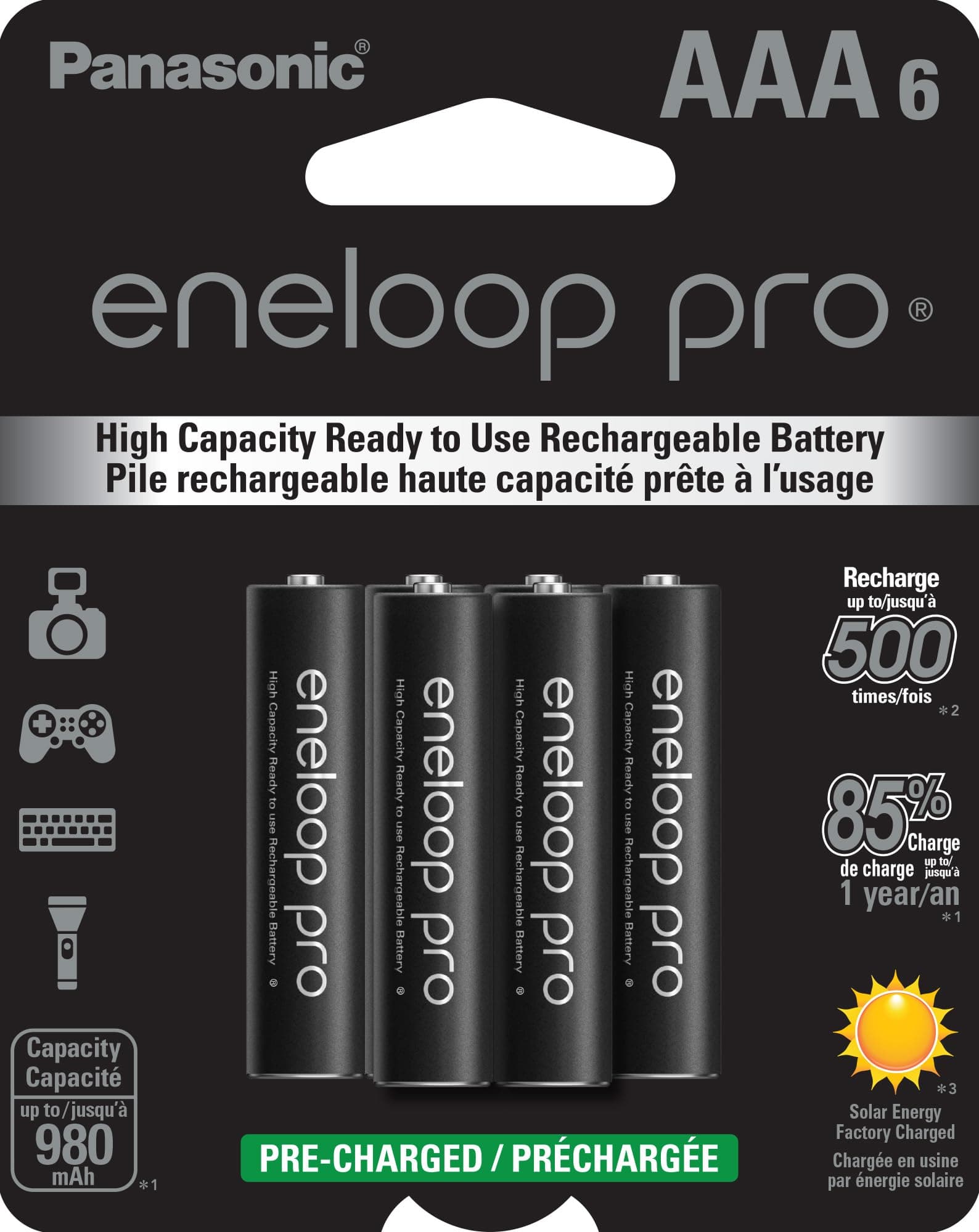 Panasonic BK-4HCCA6BA pro AAA High-Capacity Ni-MH Pre-Charged Rechargeable Batteries, 6-Battery Pack