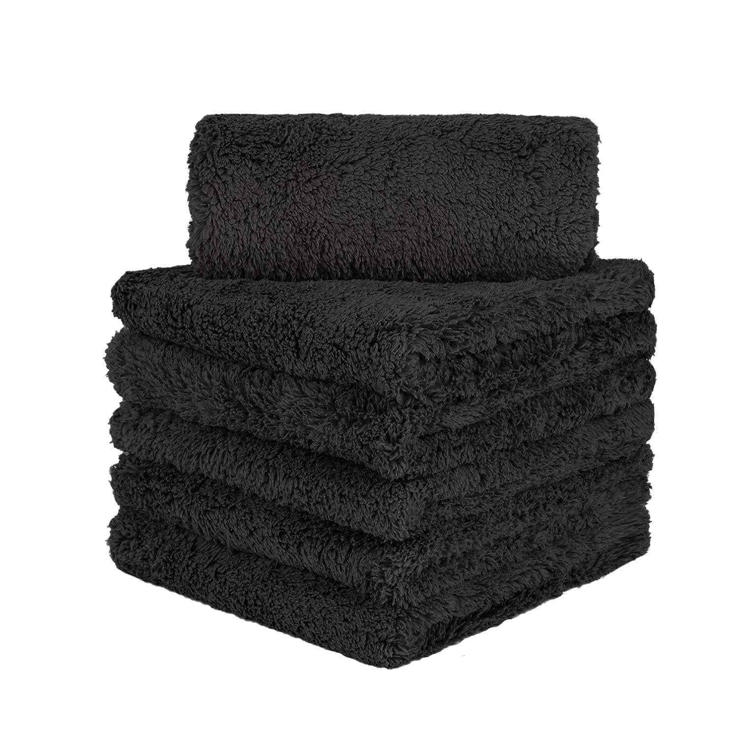 380GMS Black Car Wash Drying Microfiber Towels, 16 Inch x 16 Inch, Pack of 6