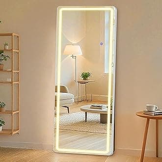 Sweetcrispy 64"x21" Full Length Standing Mirror with LED Lights, Lighted Floor Mirror with Stand, Aluminum Alloy Thin Frame, White