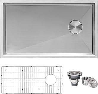 32-inch Rounded Corners Slope Bottom Offset Drain Reversible Kitchen Sink - 16 Gauge Stainless Steel Kitchen Sink with Brushed Finish hides scratches, Easy-to-Clean Undermount Sinks - RVH7490