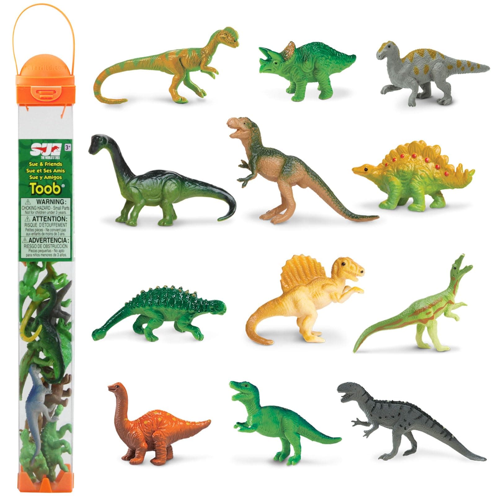 Sue & Friends Dinosaurs TOOB - T-rex, Iguanodon, Triceratops, Ankylosaurus, Stegosaurus, Spinosaurus, Apatosaurus - Educational Toy Figures For Boys, Girls & Kids Ages 3+