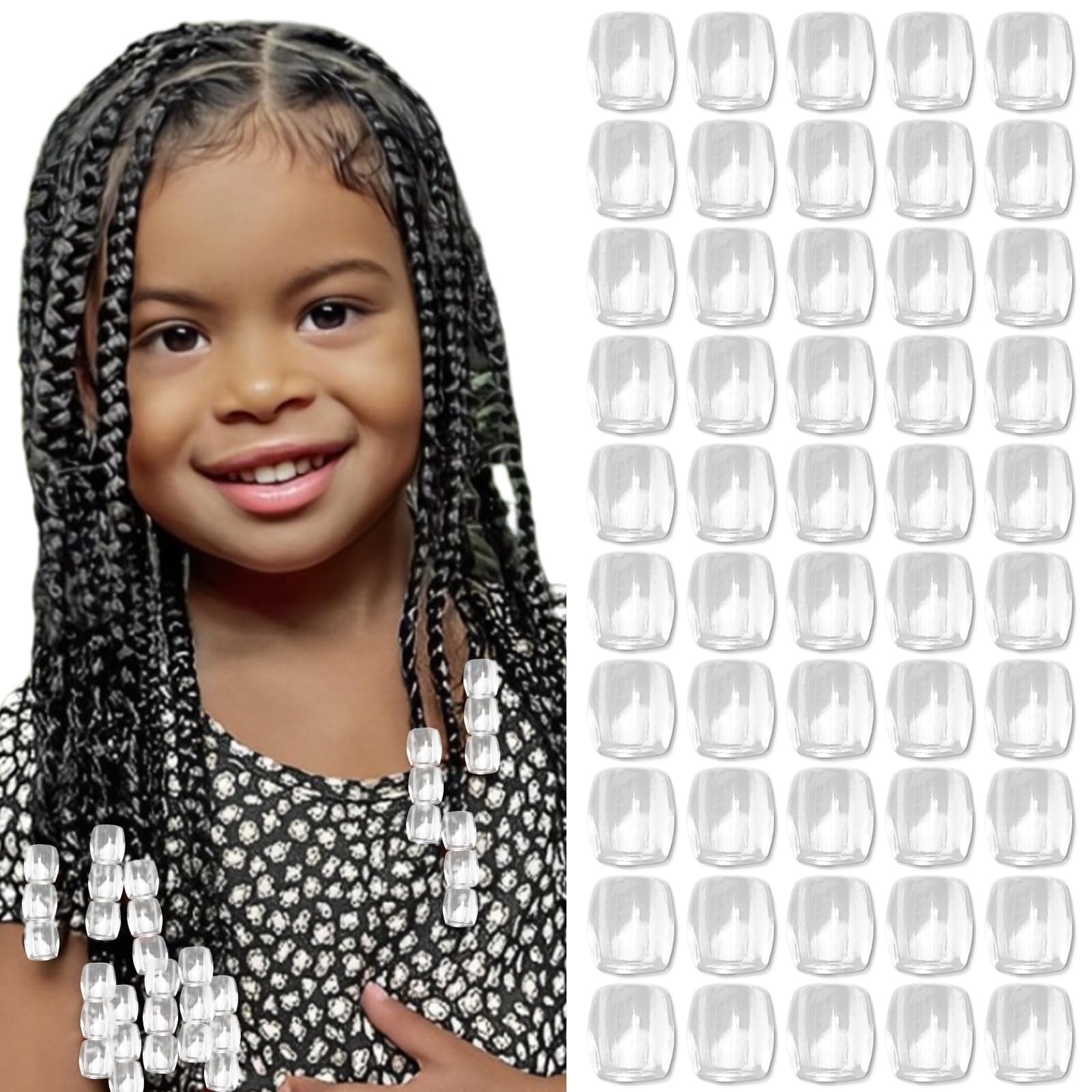 50PCS Clear Hair Beads for Braids Loc Jewelry Dreadlock Beads Accessories Cute Acrylic Bead Hair Decoration for Girls and Women