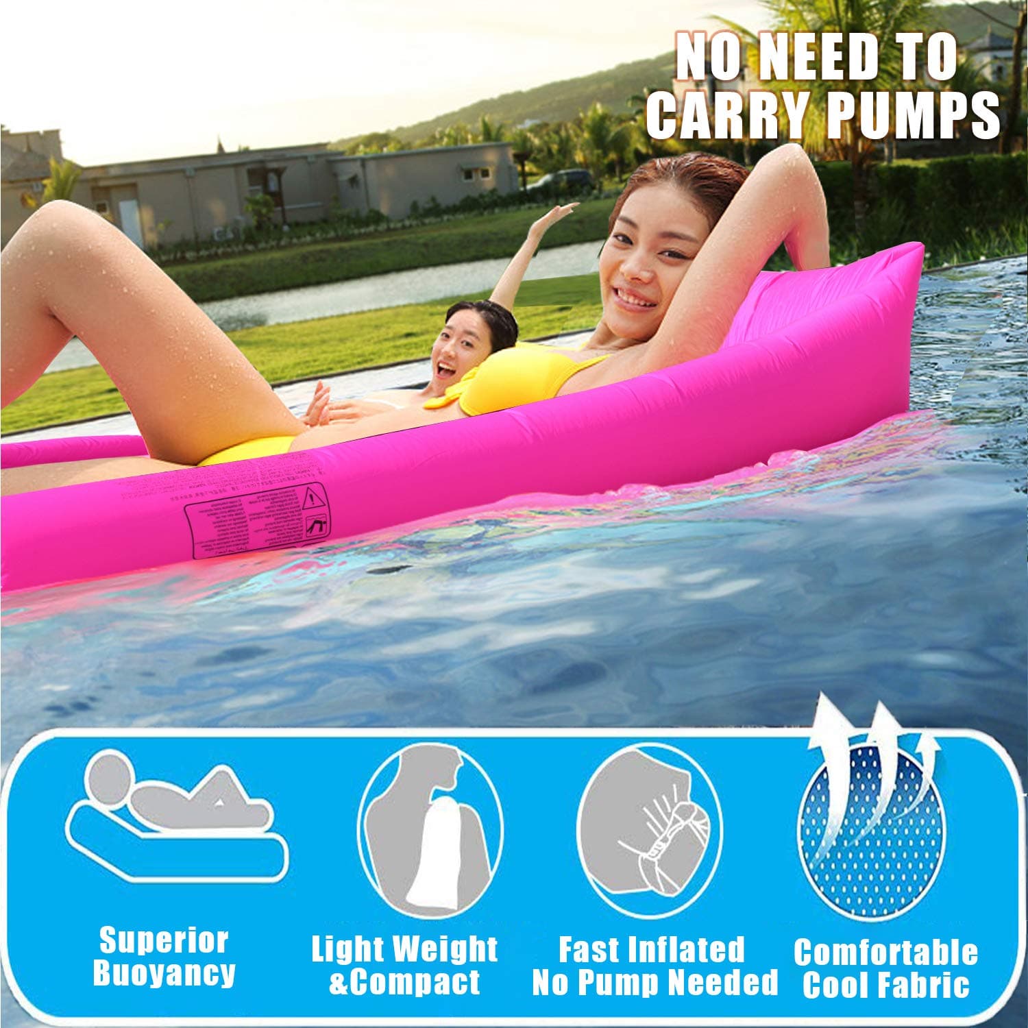 Pool Floats Chair Spring Float Recliner Water Hanmmock for Adults & Kids-Portable,WaterProof & Anti-Air Leaking Bottom Mesh Design-Summer Ideal Loungers for Backyard Lake River Ocean,440lb Capacity