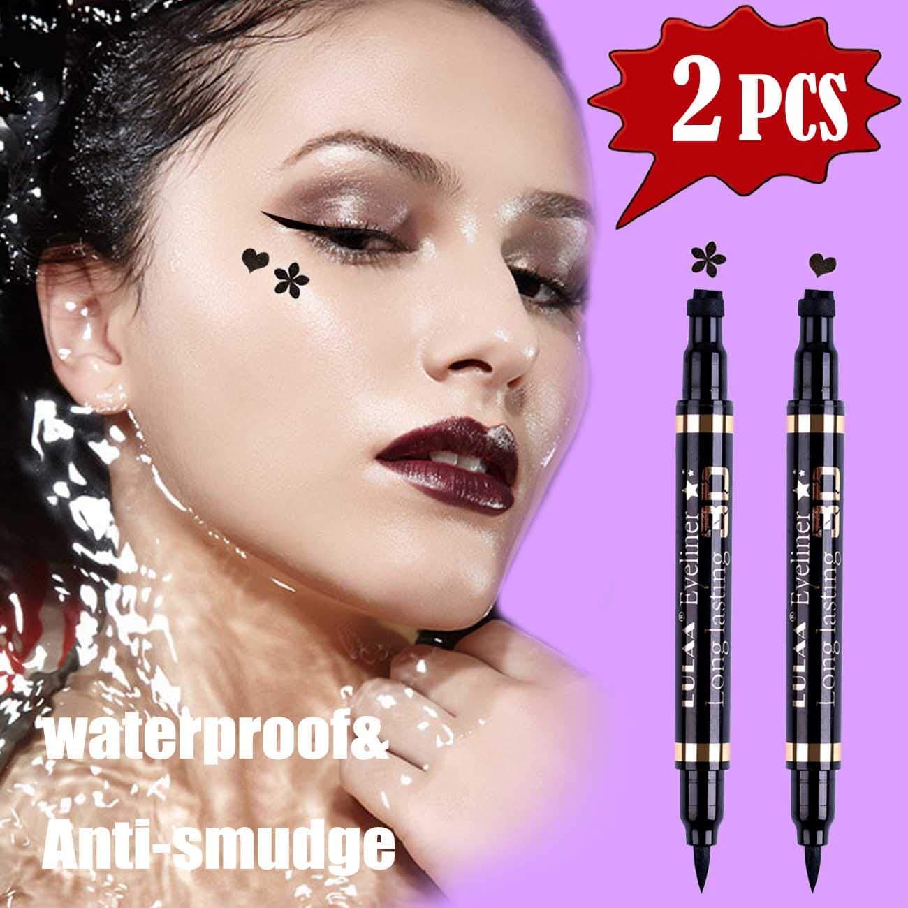 TraGoods 4 IN 1 Dual-ended Eyeliner Stamp, Waterproof Eyeliner Stamp Long Lasting Heart Flower Shape Stamps Eyeliner Makeup Tools, Smudgeproof & Sweatproof 2Pcs/Set
