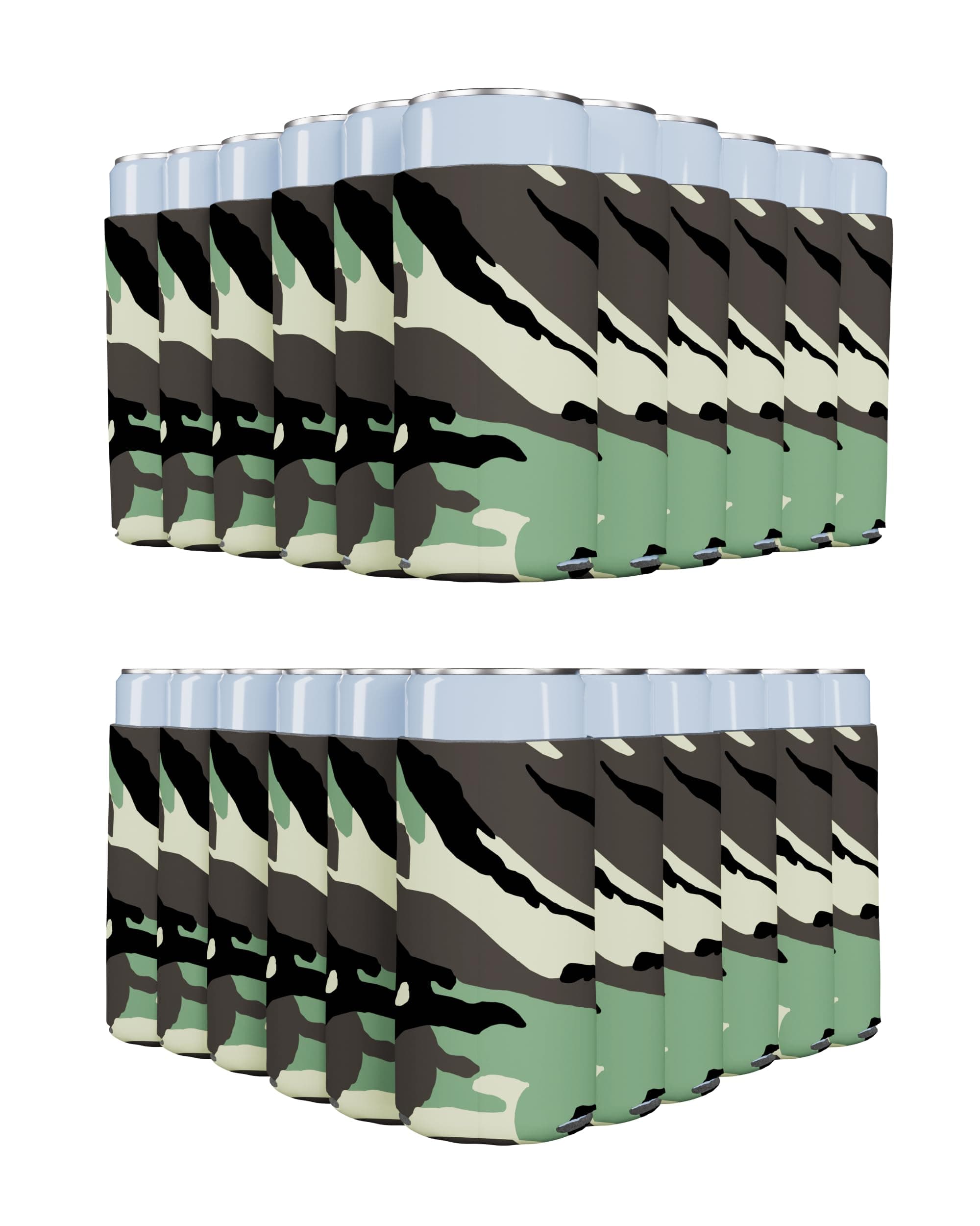 PartyPrints 25 Pack Camo Blank Slim Can Cooler Sleeves, Customizable Bulk Sublimation Can Coolers, Extra-Thick Collapsible Drink Insulator Sleeve, Beer Can Coolers for Party Beverages