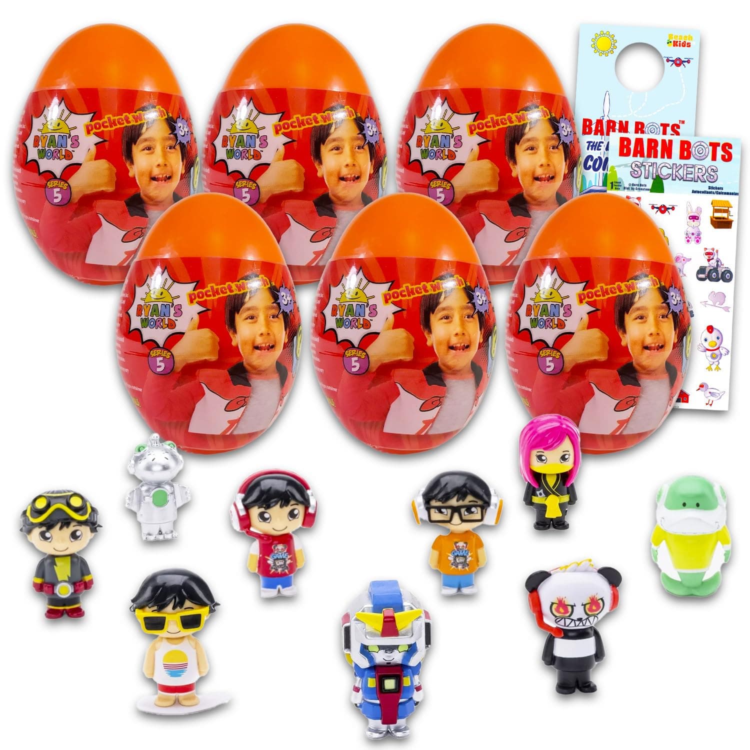Ryan's World Blind Egg Party Favors 6 Pack - Bundle With Mystery Figures, Stickers, and Mini Figurines for Kids