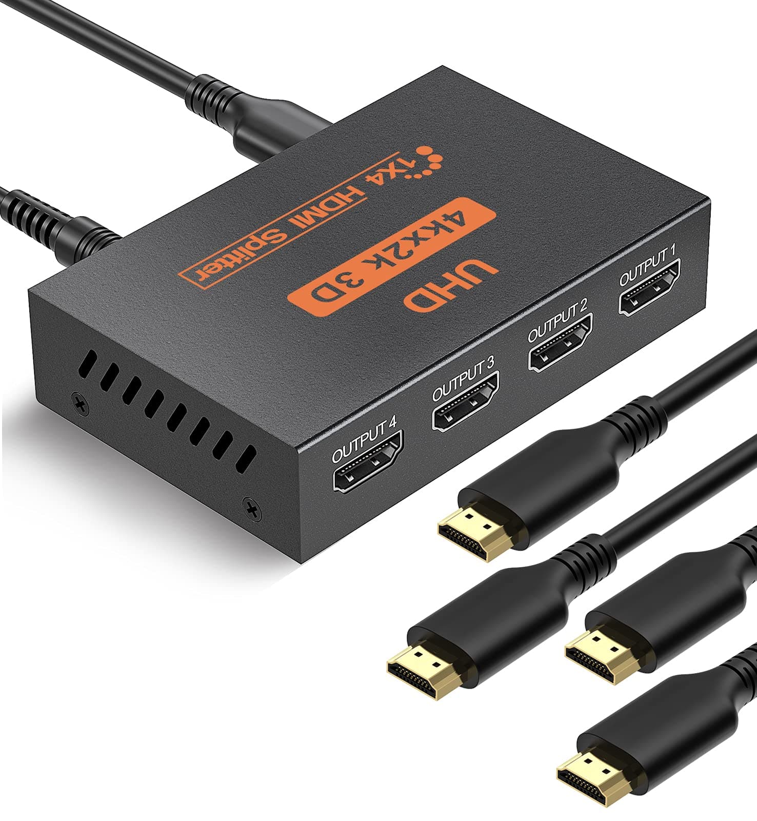 4 Way HDMI Splitter 4K 1 in 4 Out Support 4K@30Hz 1080p 3D HDCP, Duplicate/Mirror Screen ONLY, Compatible with HDTV/Monitor/Laptop/PS/X-box/DVD Player (014)