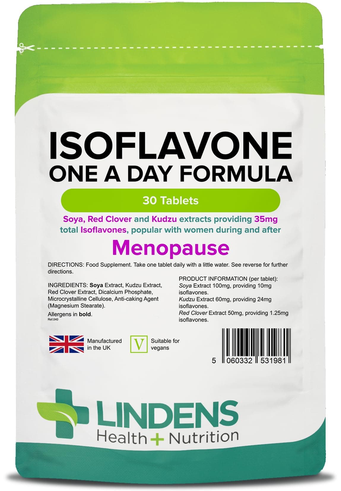 SOYA Isoflavones - 30 Tablets - 1-A-Day - UK Made - Red Clover, Kudzu - Vegan Formula (1 Months Supply) | Letterbox Friendly