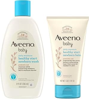 Bundle of Aveeno Baby Healthy Start Newborn Wash, Hypoallergenic Baby Body Wash with Prebiotic Oat, Fragrance-Free, 8 fl. oz + Newborn Balm, Baby Skin Balm with Prebiotic Oat , Fragrance-Free, 5 oz