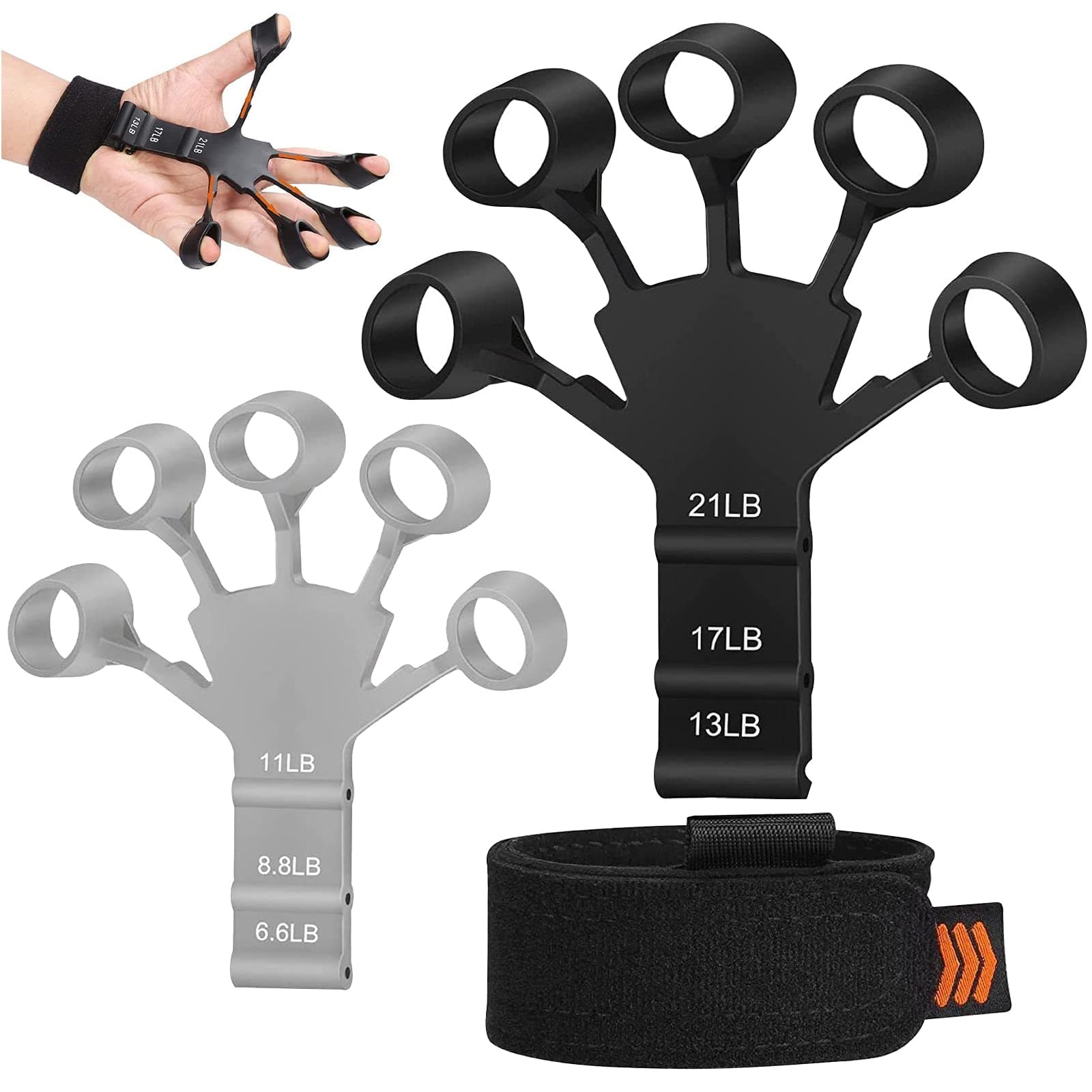 Finger Grip Strength Trainer, Finger Exerciser & Hand Strengthener, Finger Resistance Band for Wrist Physcial Rehabilitation (Black+Grey)