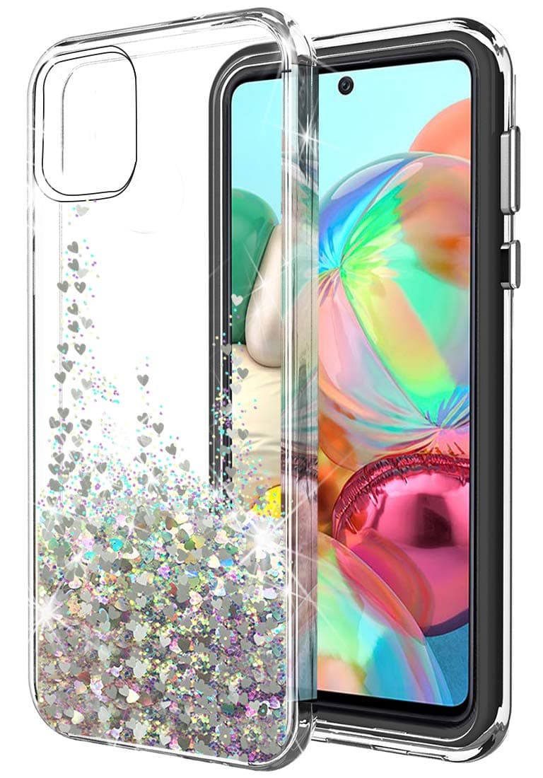 SunStory Galaxy A71 Case (Not for A71 5G),Luxury Fashion with Moving Shiny Quicksand Glitter Case for Samsung Galaxy A71 Phone (Silver)