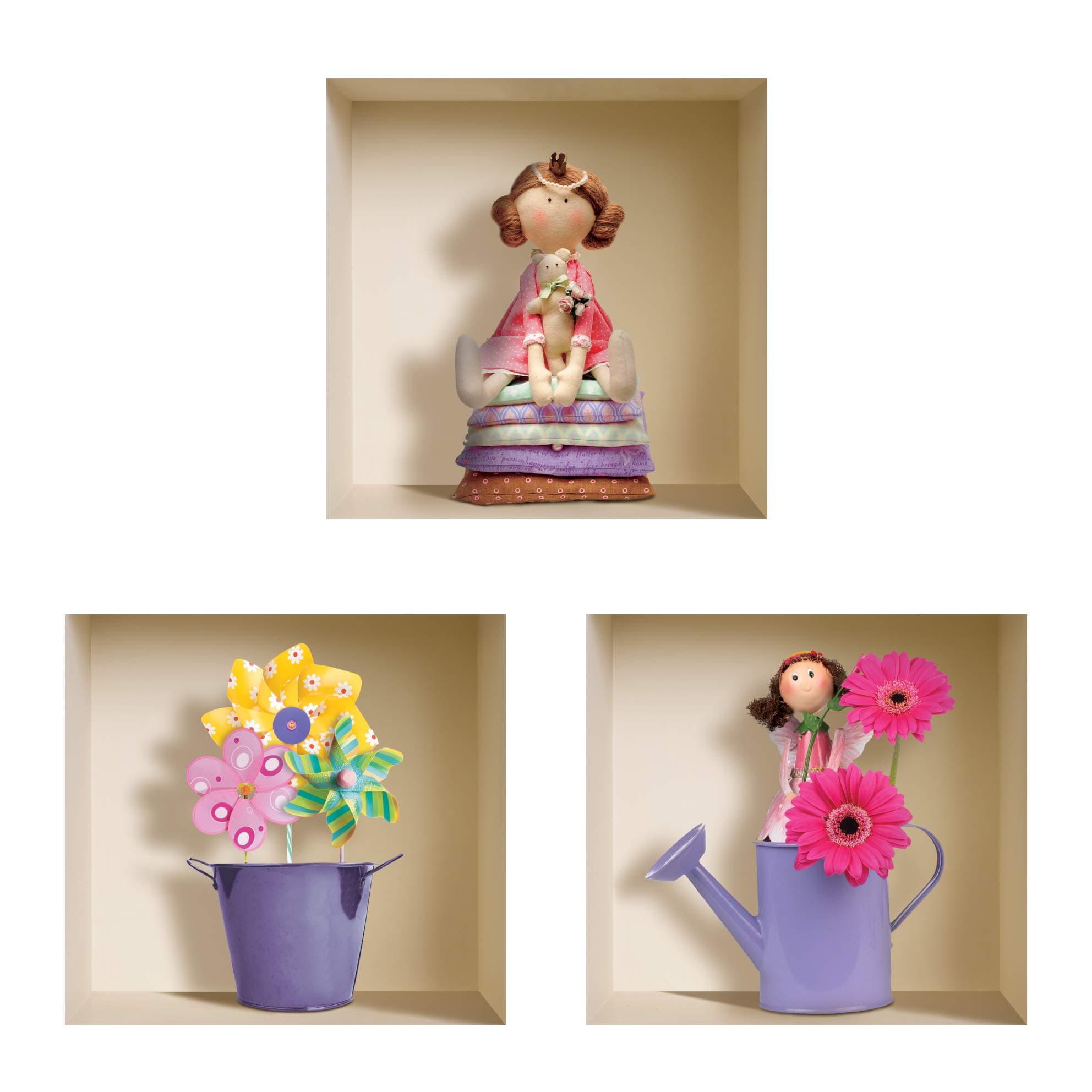 The Nisha Art Magic 3D Vinyl Removable Wall Sticker DIY, Set of 3, Pink Princess 977-UK