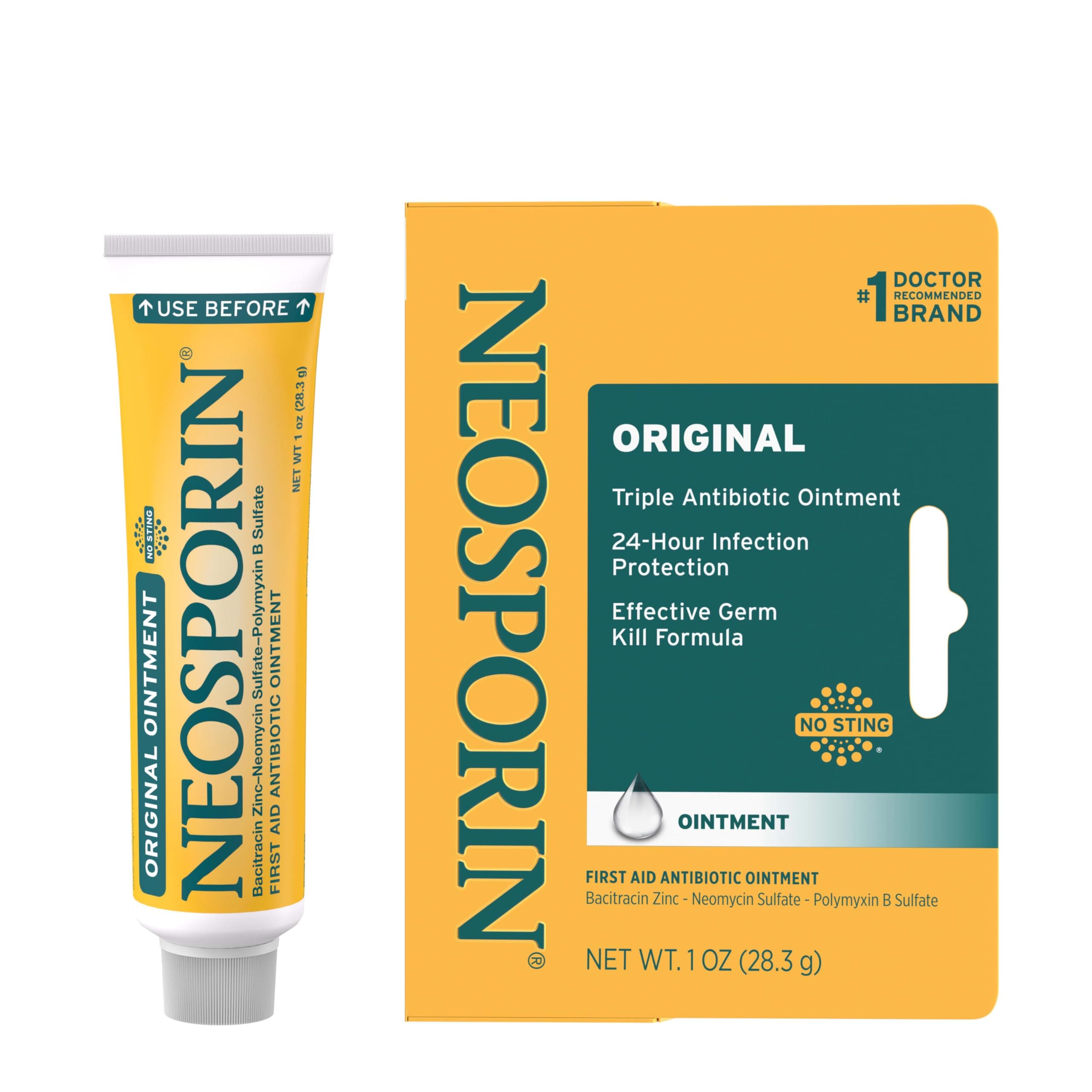Neosporin Original First Aid Triple Antibiotic Ointment, Bacitracin Zinc & Neomycin Sulfate Infection Protection, Wound Care Treatment & Scar Appearance Minimizer for Minor Cuts, Scrapes & Burns, 1 oz