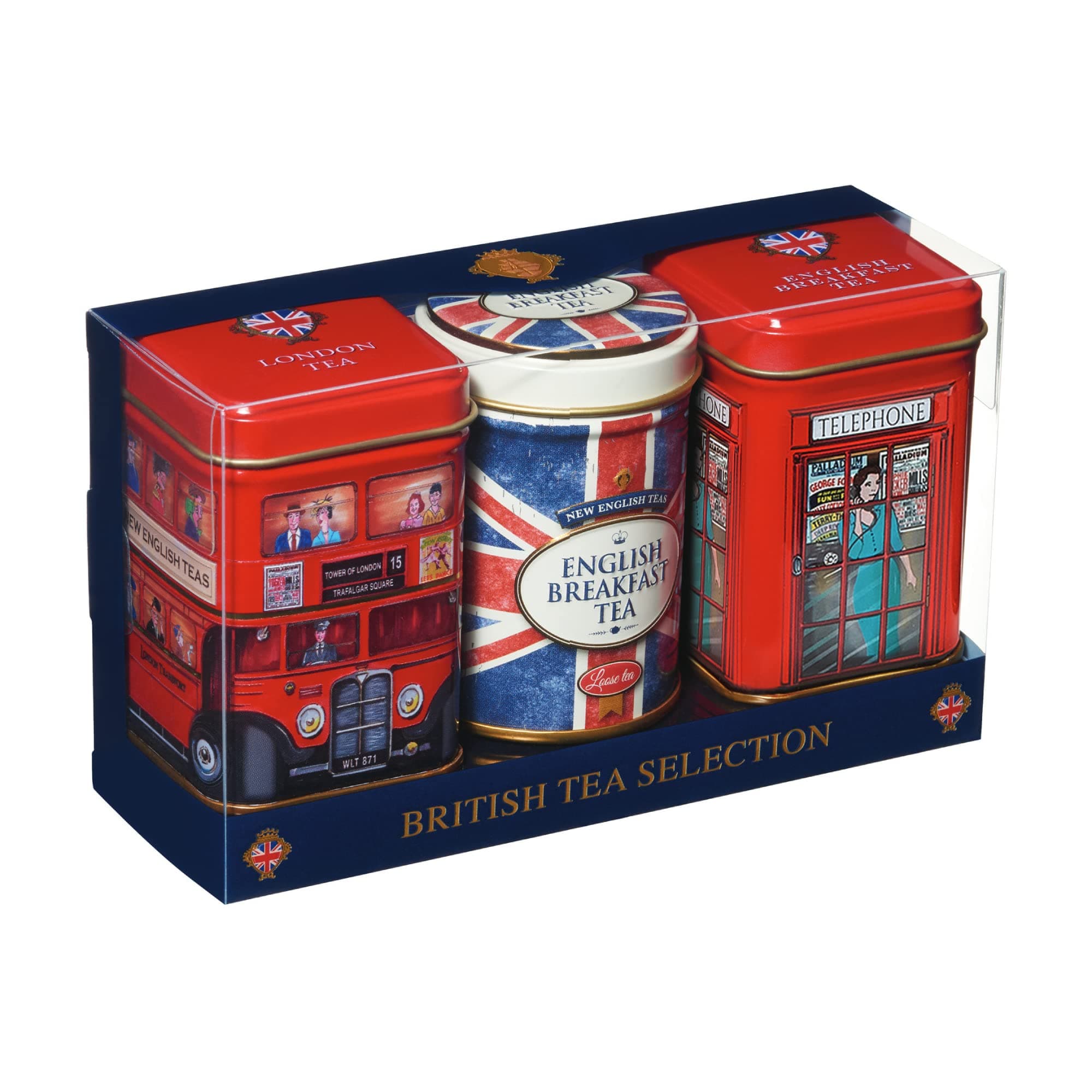 London & British Icons 3x Mini Tins with Fine Loose Leaf (Union Jack, Red London Bus, Telephone Box)
