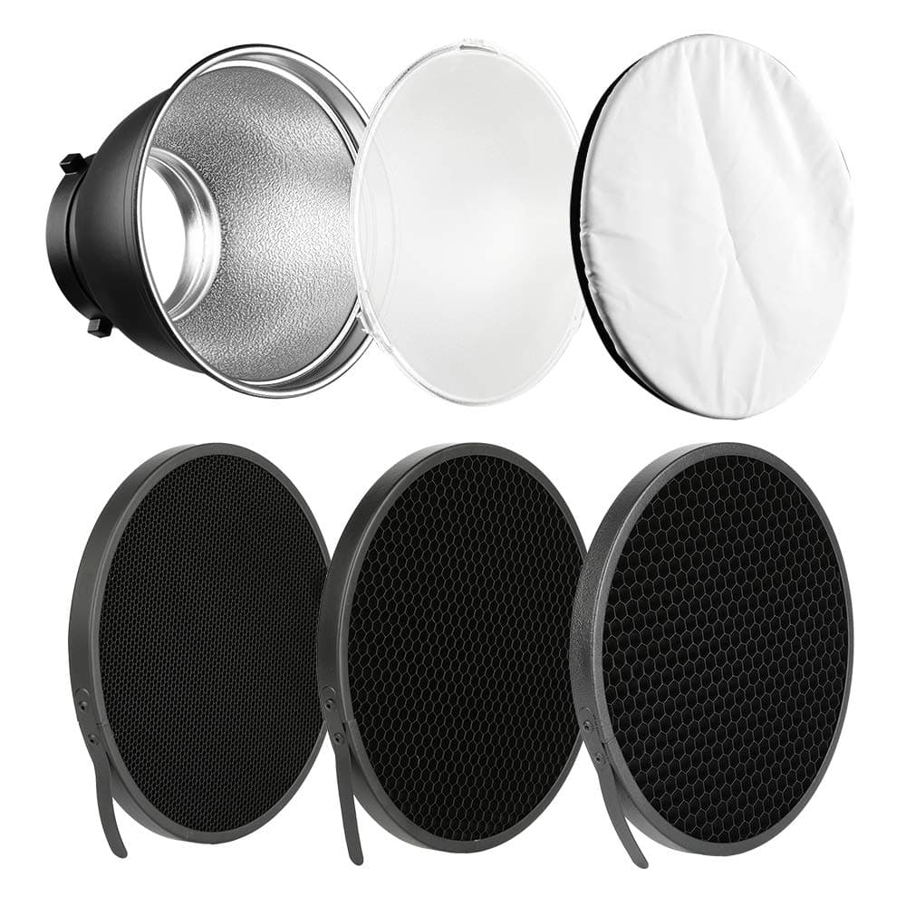 7" Standard Reflector Diffuser Lamp Shade Dish with 10° /30°/ 50° Degree Honeycomb Grid White Soft Cloth for Bowens Mount Studio Strobe Flash Light Speedlite