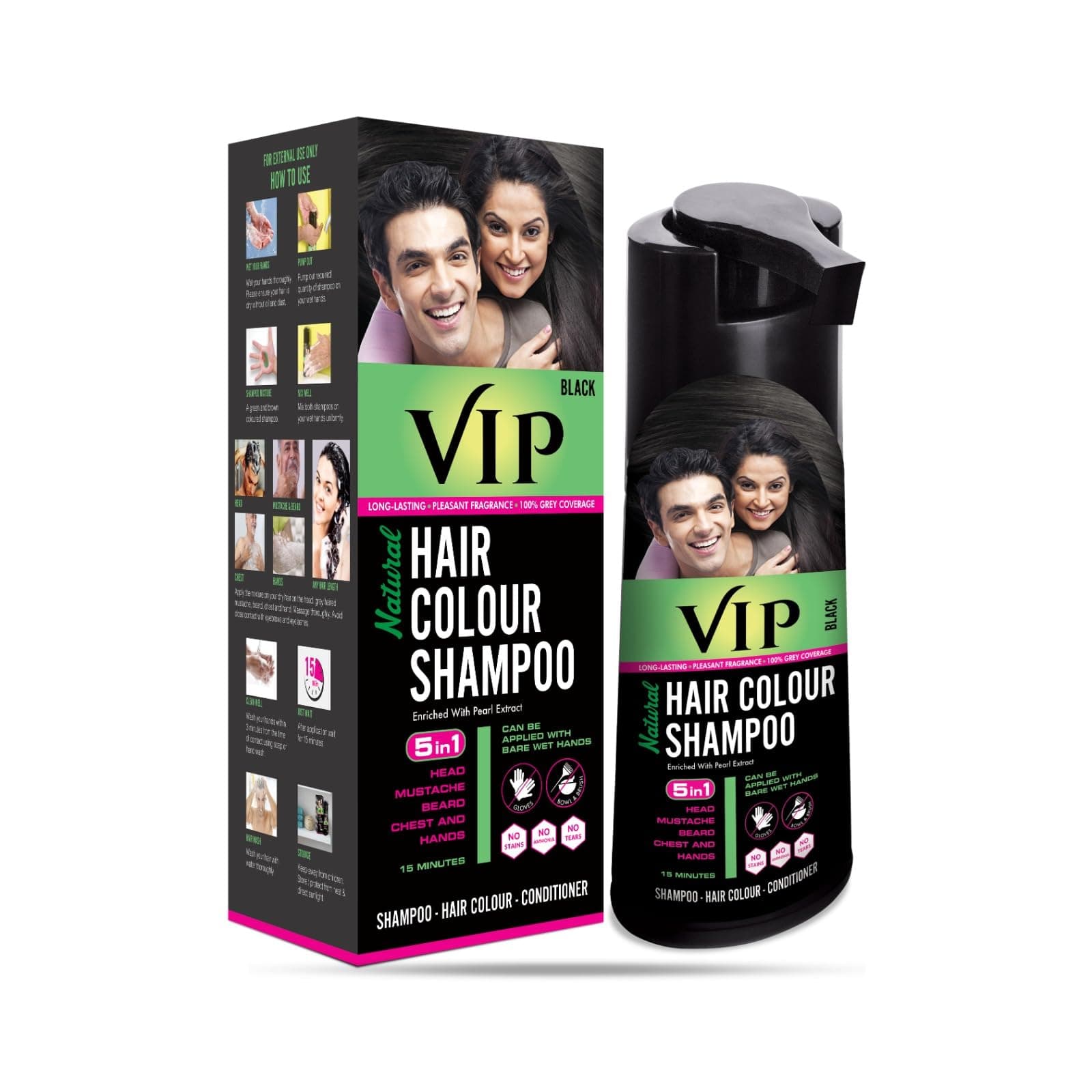 VIP 3 in 1 Hair Color Shampoo (180 ml)