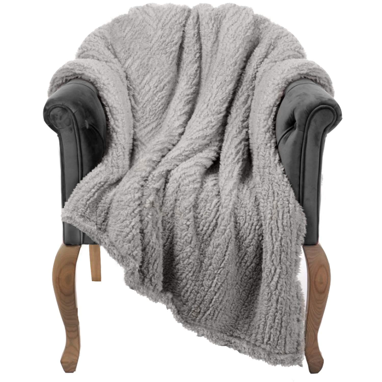 Sherpa Throw Blanket for Couch - 60x80, Grey - Fuzzy, Fluffy, Plush, Soft, Cozy, Warm - Perfect Throws for Bed, Sofa, Couches