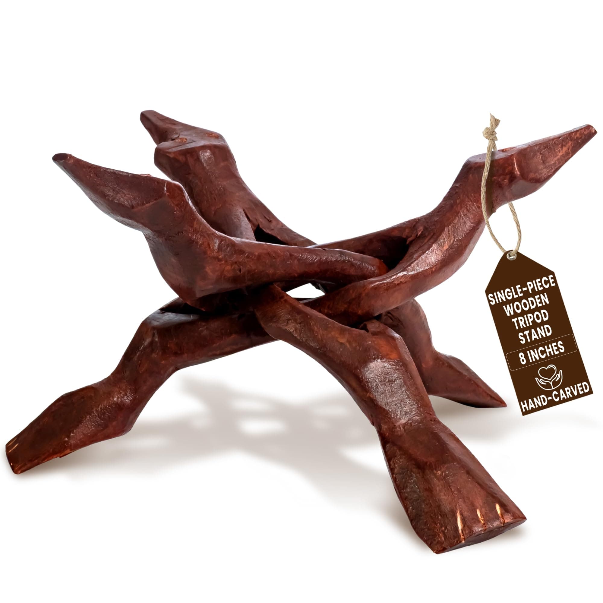 Alternative Imagination Wooden Tripod Display Stand – 8-Inch Hand Carved Holder Made from Sustainable Mango Wood – Folding Reddish-Brown Stand for Abalone Shell, Crystal Ball, Key Bowl, Trinket Dish, Incense, Decor and More