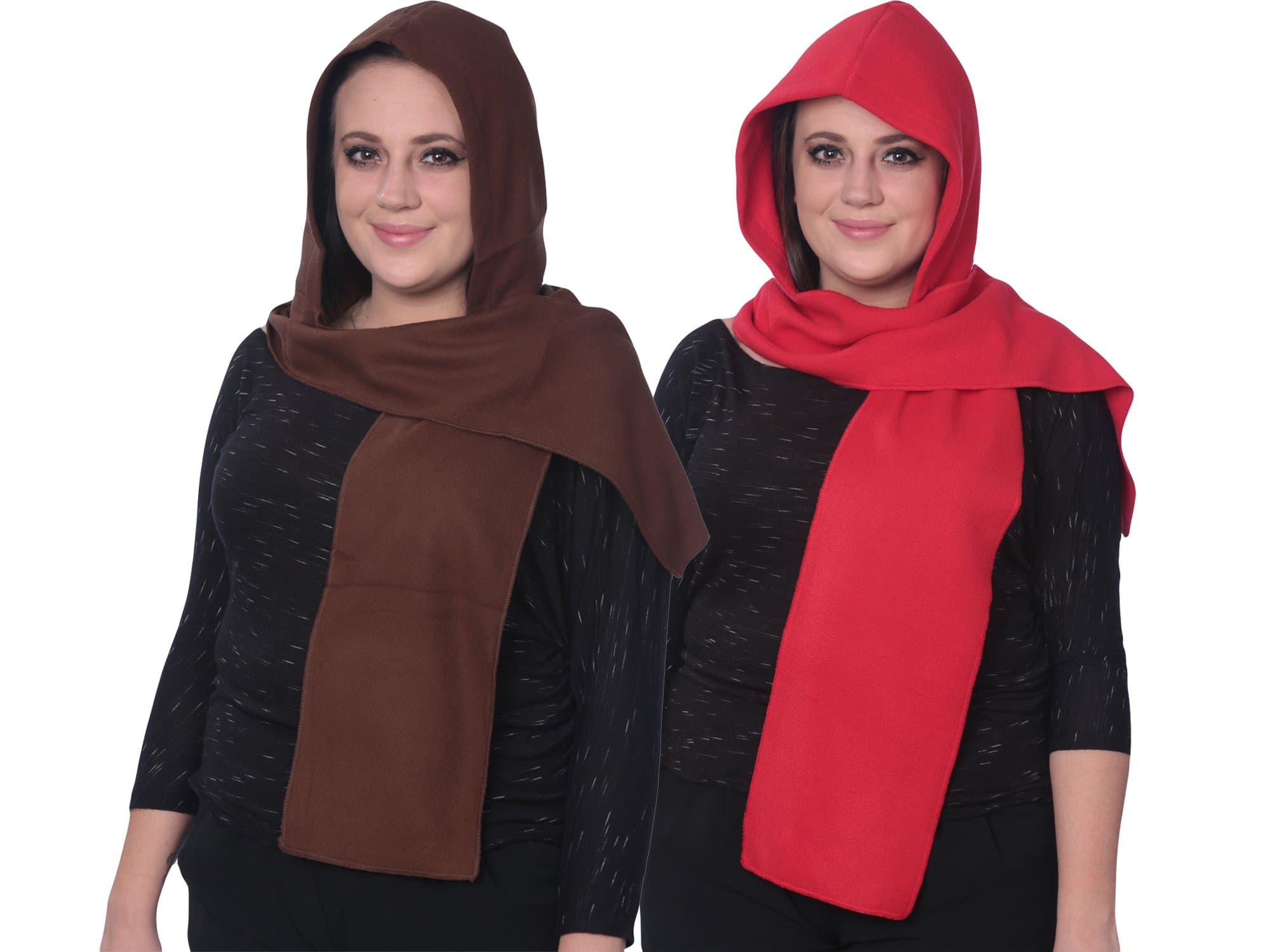 Fleece Hooded Scarf Warm & Comfortable One Size Fits Most 7 Colors 1 or 2 Pack