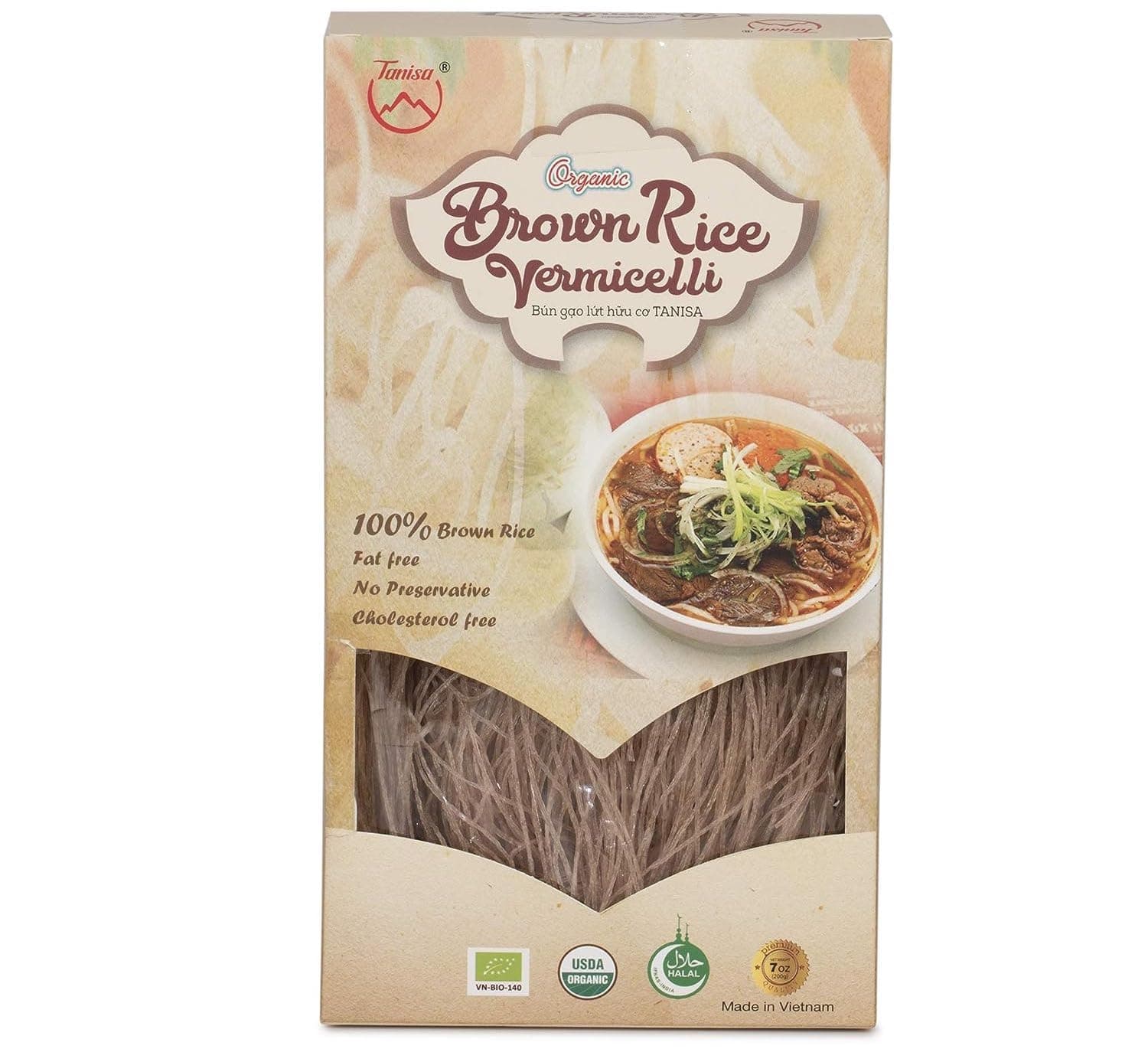Organic Brown Rice Noodles, Instant Brown Rice Ramen Noodles, For Vietnamese Bun Bo, Healthy Vermicelli Rice Noodles (Organic Brown Rice, 7 Ounce - Pack of 1)