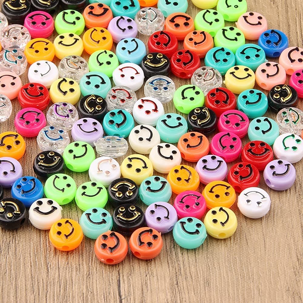 Acrylic Smiley Face Beads, Colorful Round for DIY Jewelry Making, Bracelet Earring Necklace DIY Craft Supplies Hair Accessories (10mm, 200 Pack )