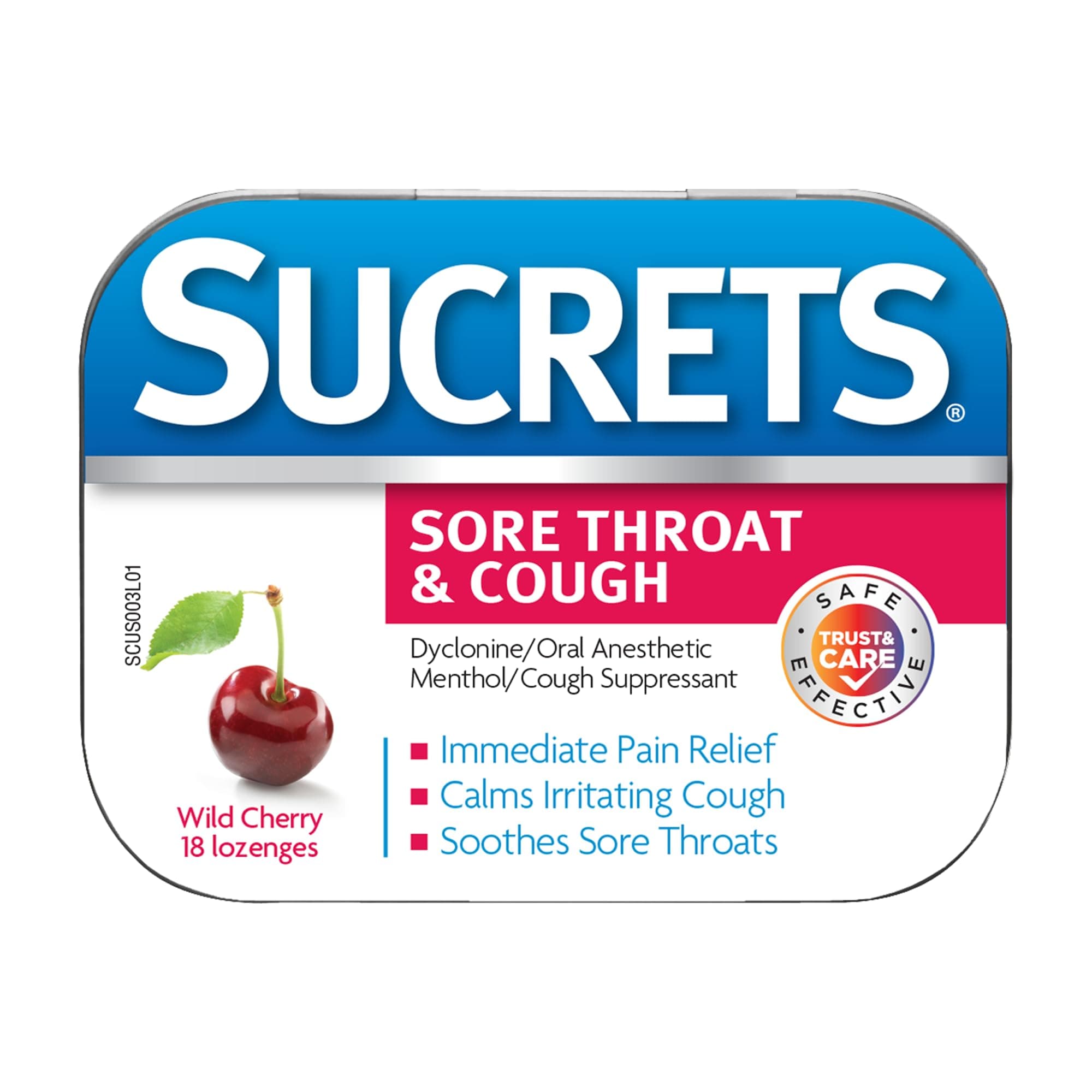 Sucrets Classic Sore Throat Lozenges, Wild Cherry, 18 Count