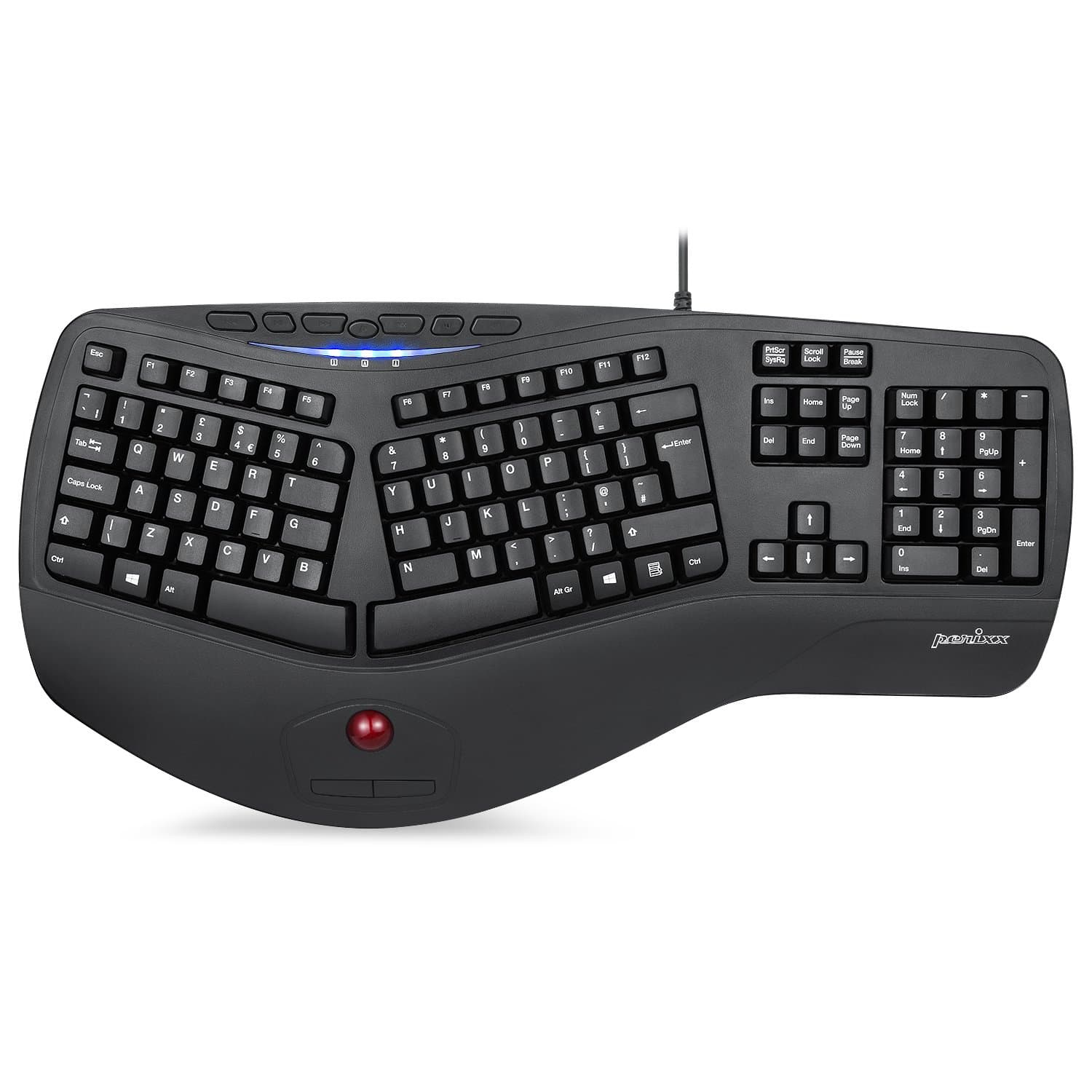 Perixx PERIBOARD-506II Wired Ergonomic Split Trackball Keyboard with 2 Hubs, UK Layout