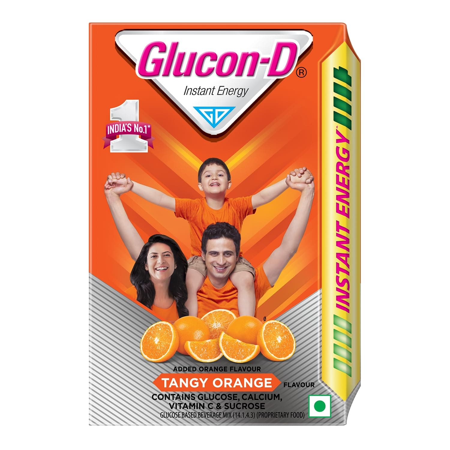 Glucon-D Tangy Orange with 3 Benefits of Energy, Recovery, and Immunity, Refill 450 g