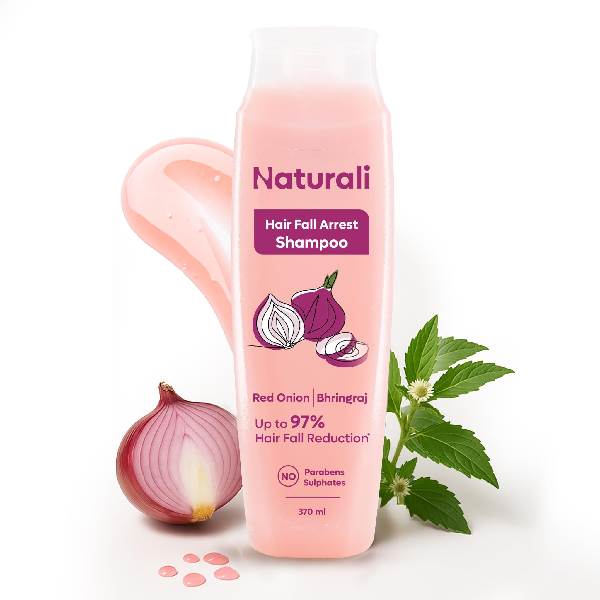 Naturali Hairfall Control Shampoo for Women | Hair fall control by upto 97% | Onion & Bhringraj | No Sulfate No Paraben | Best Shampoo for Hairfall Control | 370 ml