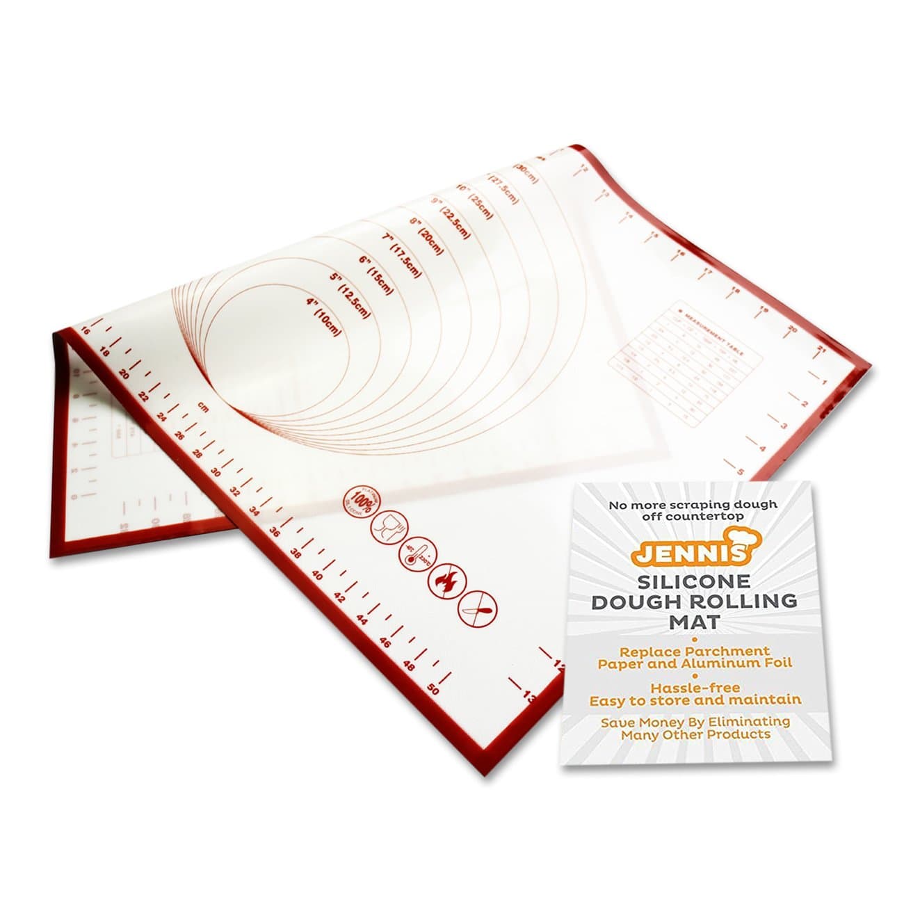 Silicone Pastry Mat for Baking Sticks to Counter Not to Dough 23"x15" Large (Red and White)