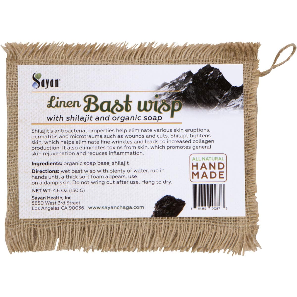 Sayan Linen Bast Wisp with Shilajit & Organic Soap - All Natural and Handmade Like Sponge or Loofah, Wash Cloth for Men, Women and Baby Bath - Clean, Detox, Healthy Skin Exfoliation and Rejuvenation