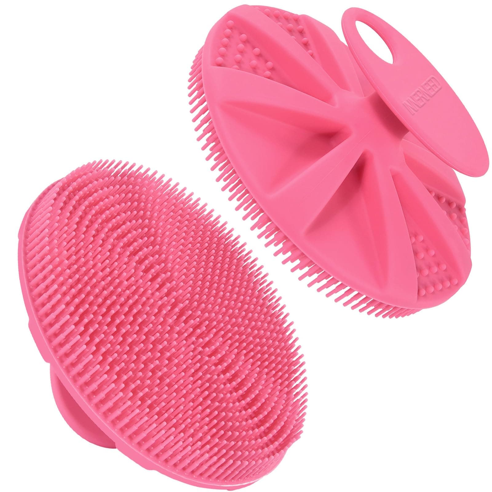 Food-Grade Soft Silicone Body Scrubber Shower Brush Handheld Cleansing Skin Brush, Gentle Exfoliating and Lather Well (Pink)