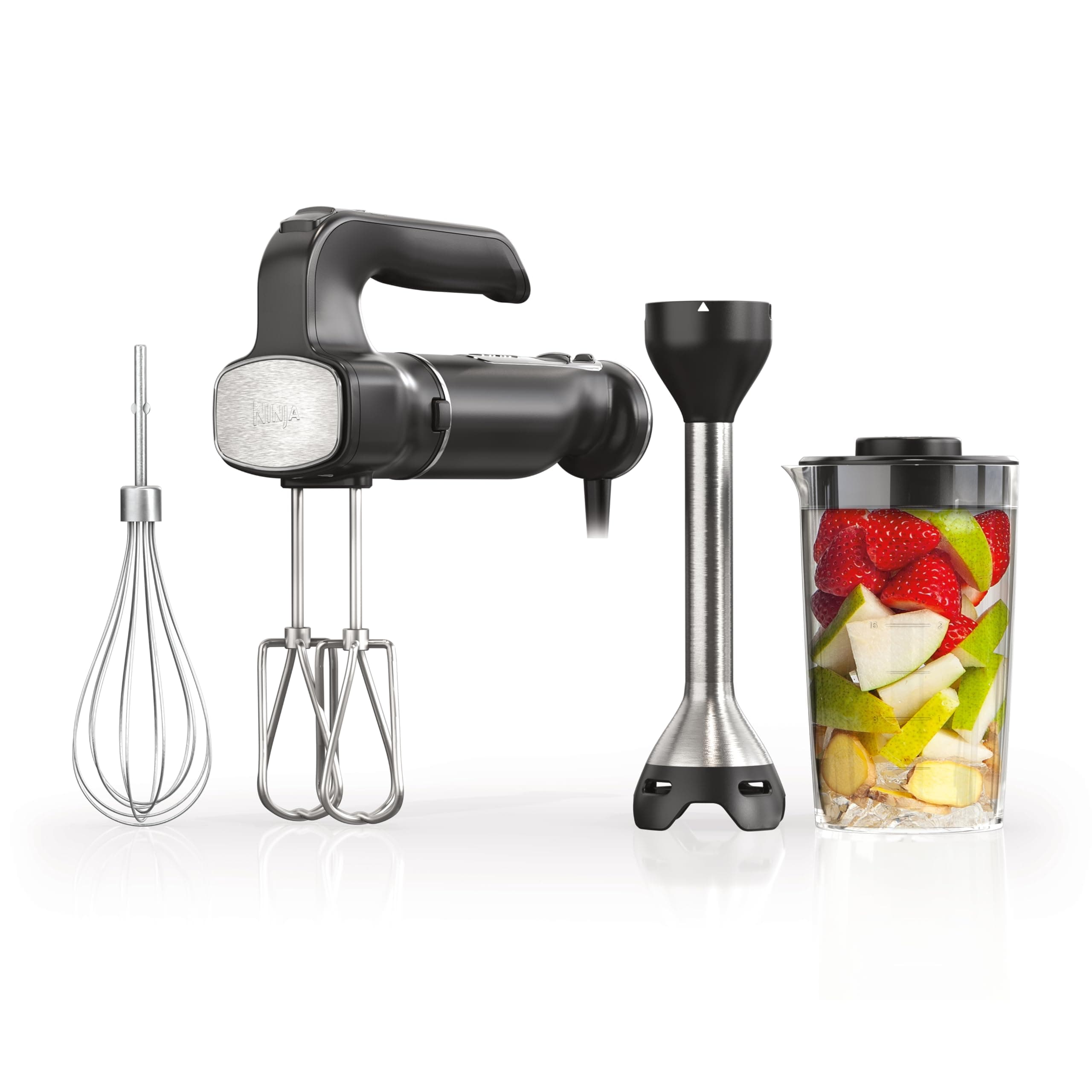 Hand Mixer, Immersion Blender, Foodi Power Mixer System, 750-Peak-Watt Handheld Emulsion Blender & Electric Hand Mixer Combo With Whisk, Beaters & 3-Cup Blending Vessel,120 volts, Black CI101