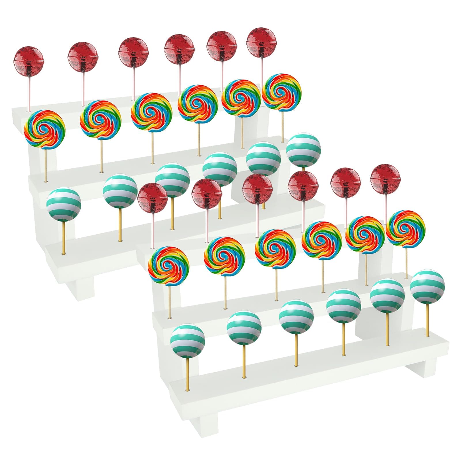 CertBuy 2 Pcs Wood Cake Pop Stand 3 Tier 17 Holes Cake Pop Holder Display Risers Fit 0.16" Wooden Lollipop Display Stand for Dessert Table of Wedding Birthday Party White