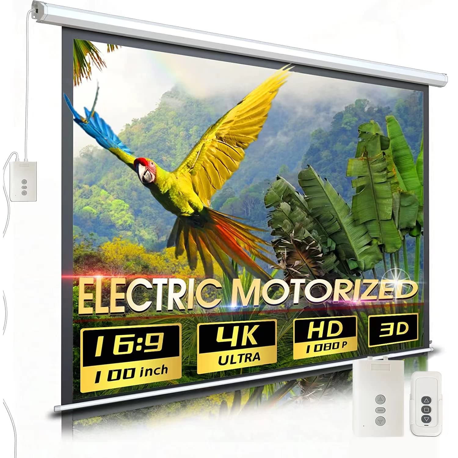 Auto Motorized Projector Screen 100 inch 16:9 HD Diagonal with Remote Control, Wall/Ceiling Mounted Electric Movie Screen Wrinkle-Free, Great for Home Office Theater TV Usage