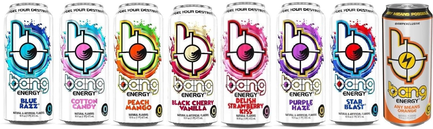 VPX Bang Variety Pack - Bangster Berry, Pina Colada, Purple Guava Pear, Peach Mango, Cotton Candy, Blue Razz, Sour Heads, Rainbow Unicorn