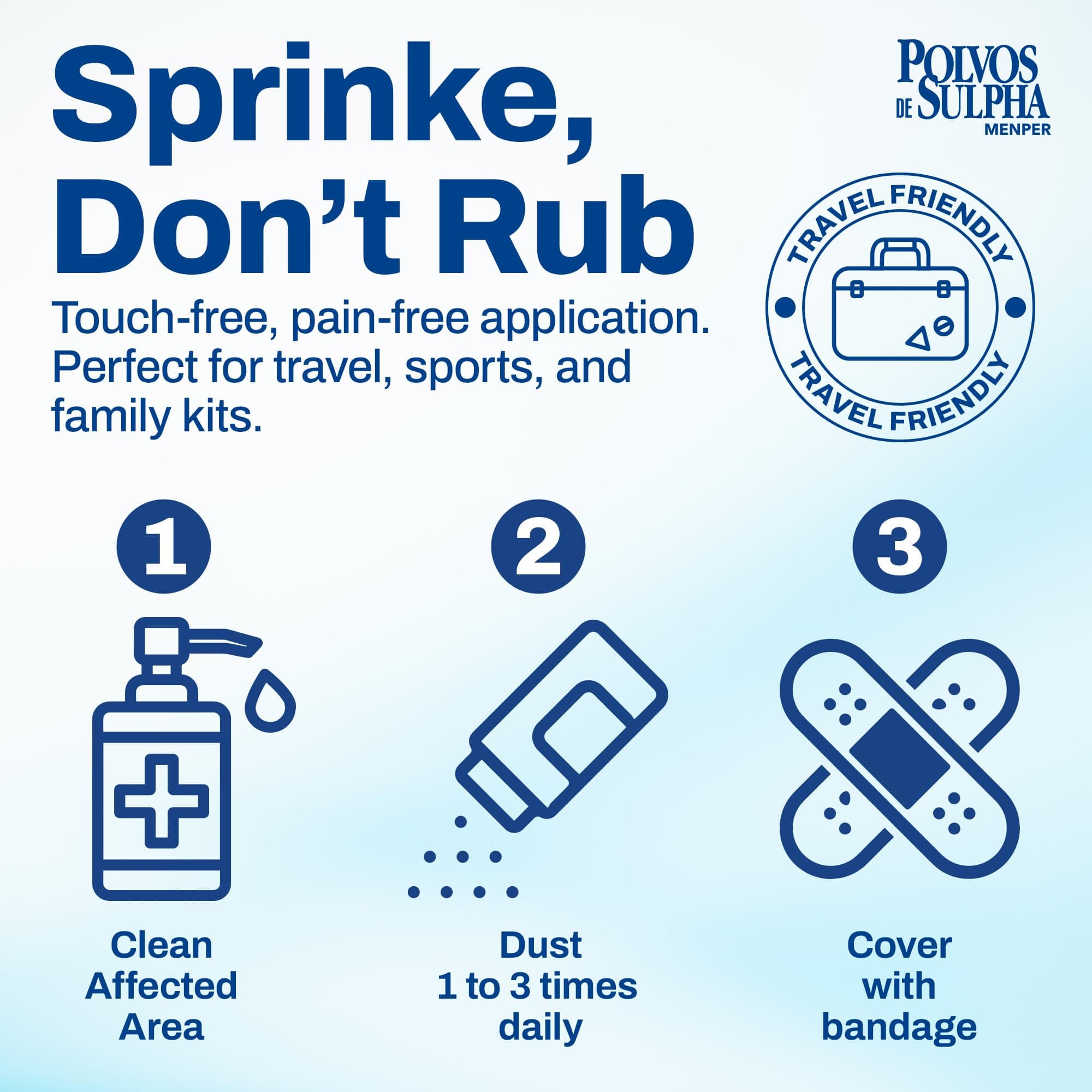 Polvos de Sulpha Antibiotic First Aid Powder. for Minor Cuts, Scrapes and Burns. Prevents Wound Infection. 0.90 Oz / 7.5 g. Pack of 3