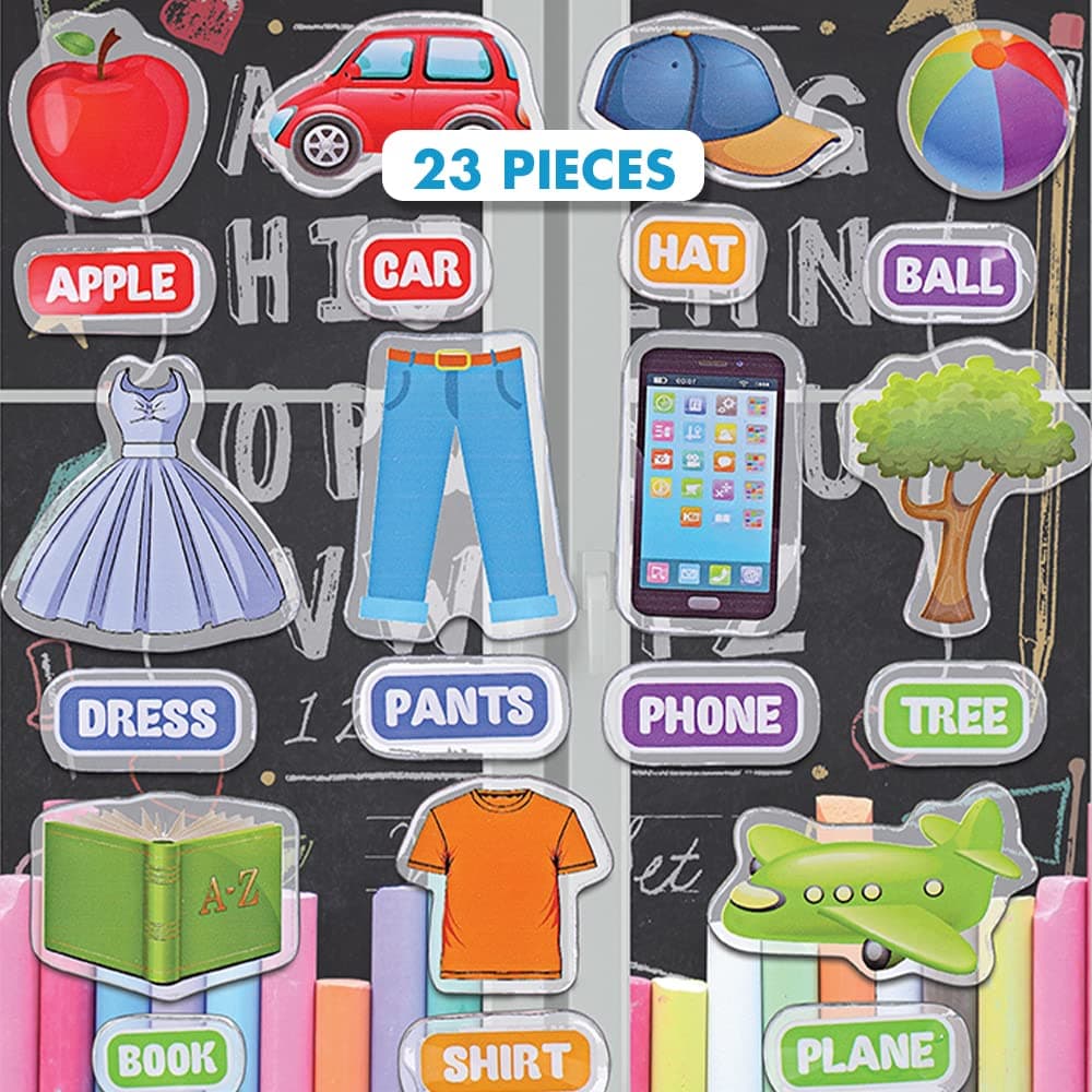 Kids and Toddlers First Words Gel Clings - Reusable Window Clings Stick to Most Surfaces - Gel Decals of Children's First Words and Spelling