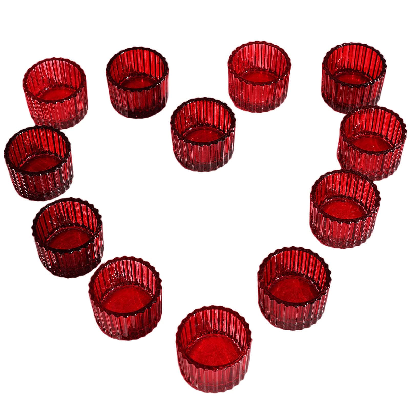 VOHORed Candle Holders for Table Centerpiece, Tealight Candle Holder Set of 12 for Small Tealight Candles, Glass Votive Candle Holders for Her Valentine Christmas(2 x 1.4 Inch)