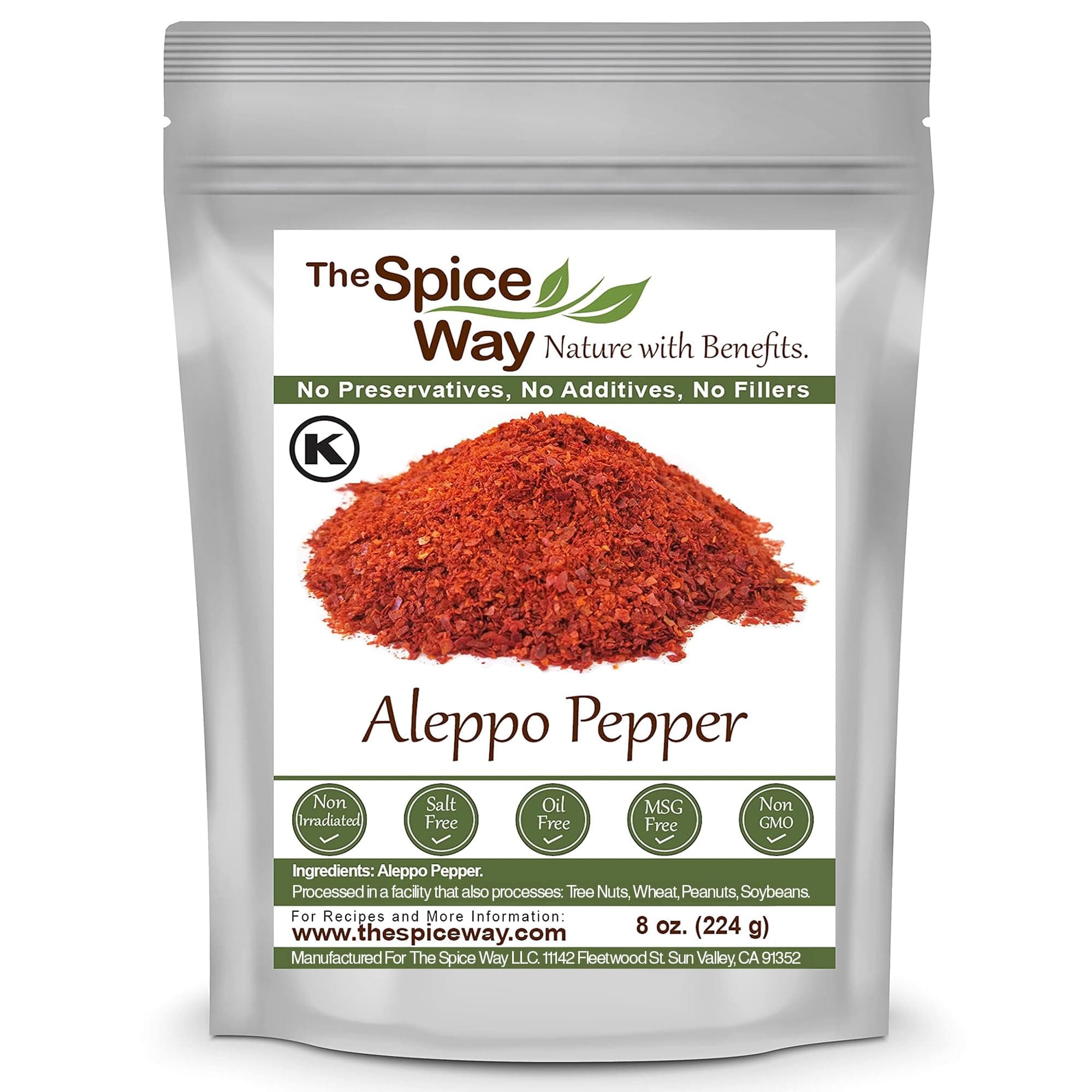 The Spice Way - Premium Aleppo Pepper |8 oz.| Crushed Aleppo Pepper Flakes (Halaby Pepper/Pul Biber/Marash Pepper/Aleppo Chili Flakes) Popular in Turkish and Middle Eastern/Mediterranean cooking
