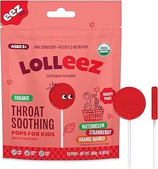 Organic Lollipops for Kids Sore Throat Relief, Variety Pack Perfect for Soothing A Sore Throat While Tasting Great, Strawberry, Watermelon & Orange Mango, 28 Count