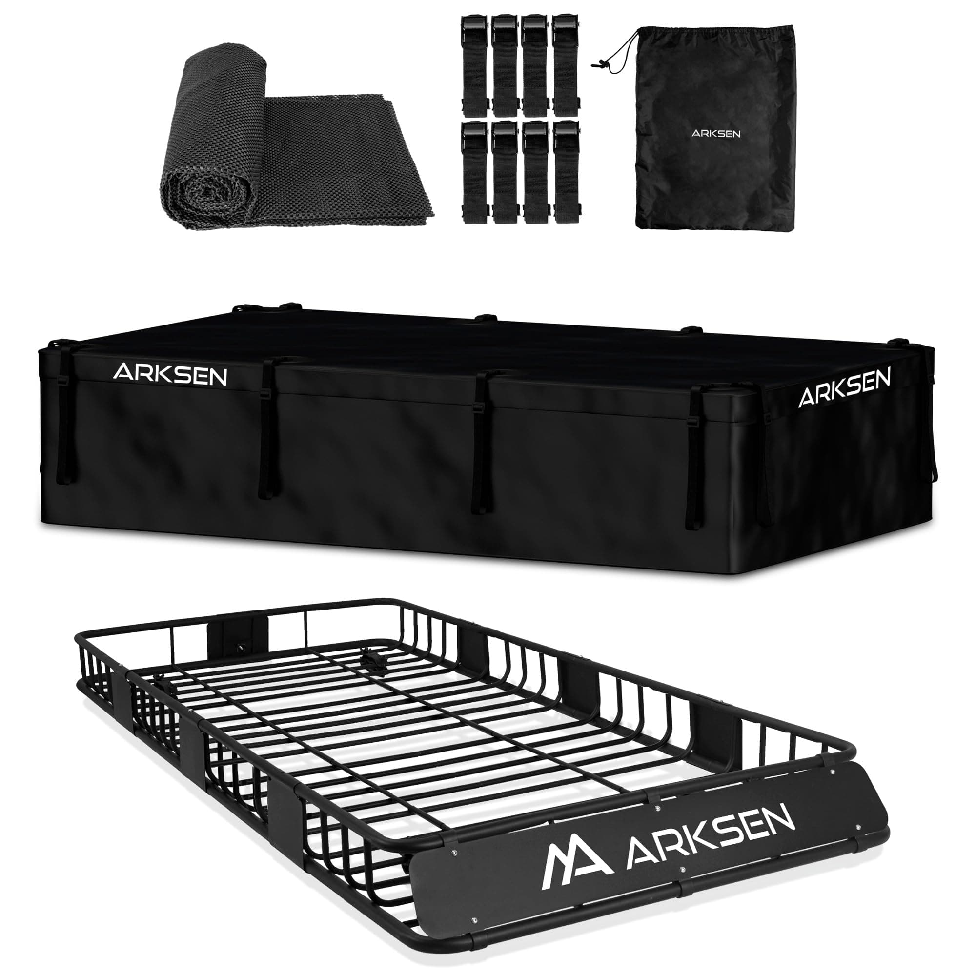 ARKSEN 84" x 39" x 6" Roof Rack Basket with Extension & Waterproof Cargo Bag, 150 lb Heavy-Duty Steel Cargo Carrier, Fits Crossbars up to 1.38" Thick, for SUV & Pickup Truck