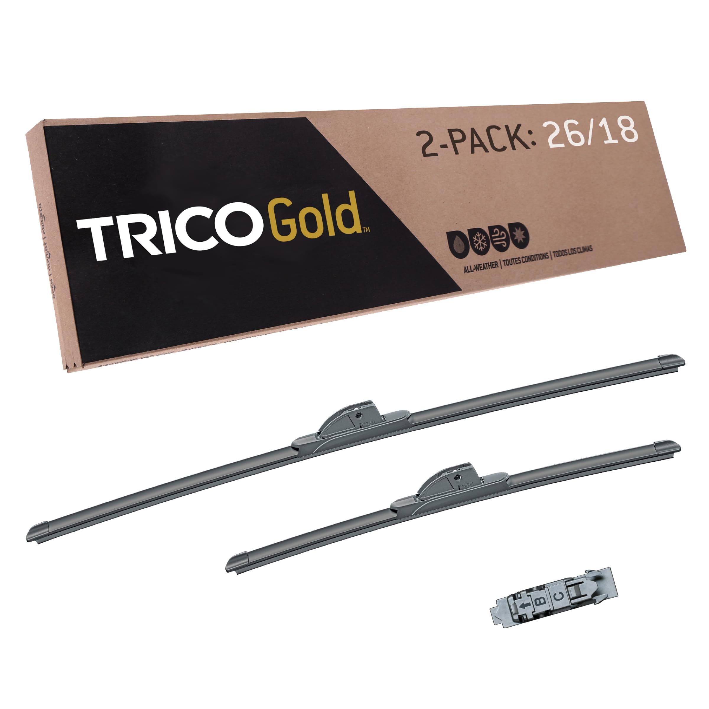 TRICO Gold™ (18-2618) 26 & 18 Inch Pack of 2 Automotive Replacement Windshield Wiper Blades for My Car Super Premium All Weather Beam Blade for Select Vehicle Models