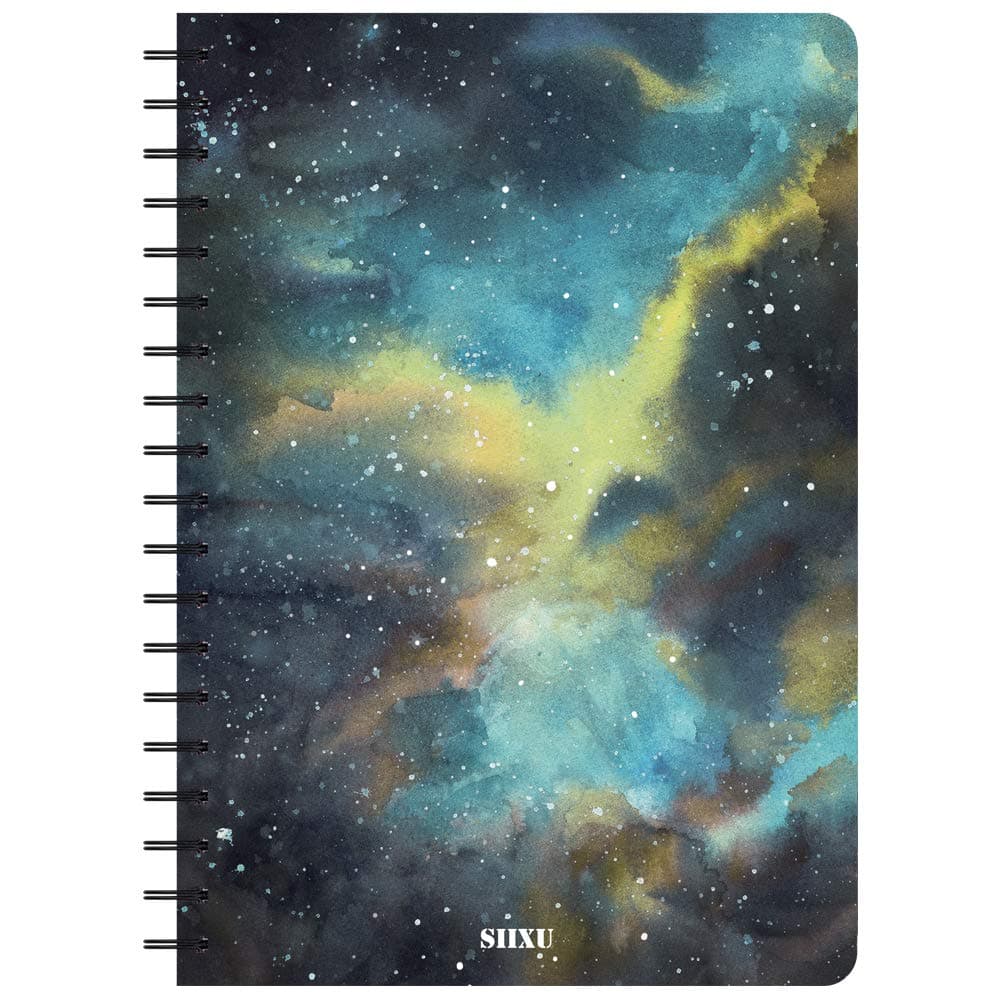 SIIXU Spiral Journal, B5 Colorful Lined Notebook, Memo Field Note book to Write in, College Ruled Paper, Elegant Novelty Celestial Design, 136 Pages, Large, Black, Star Rover