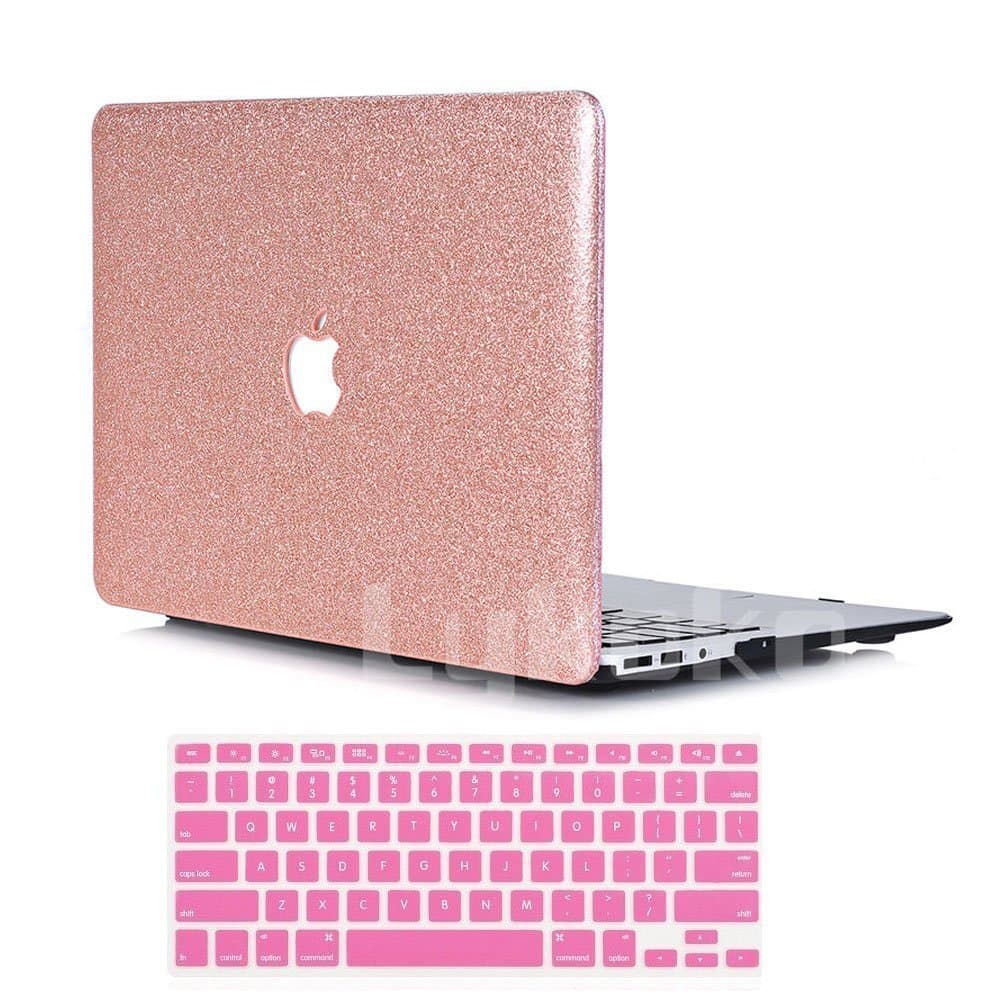Lykoko Hard Protective Case Shell with Keyboard Cover for MacBook Air 11 Inch (Models: A1370 and A1465) (Rose Gold Leahter Glitter)