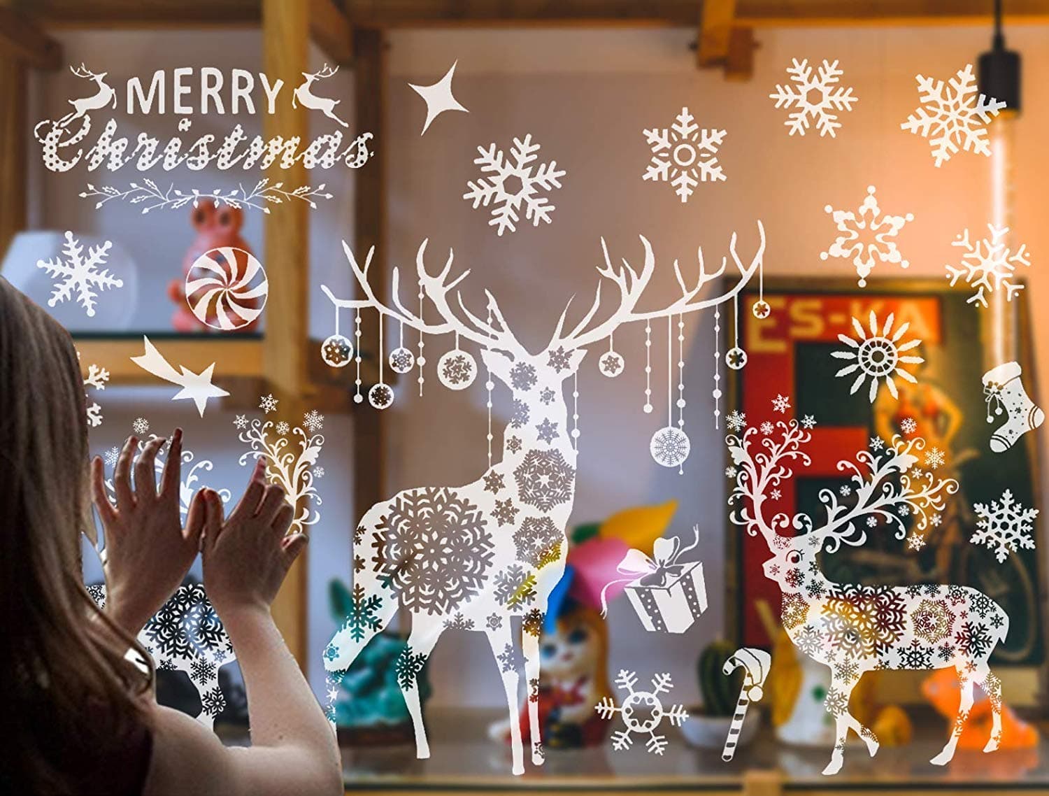 SanXingRui Christmas Window Stickers, Snow Flakes Stickers Christmas Window Decorations Window Clings Decal Wall Stickers, Glass Decal Mural New Year Christmas Decoration (baisetiezhi-5)