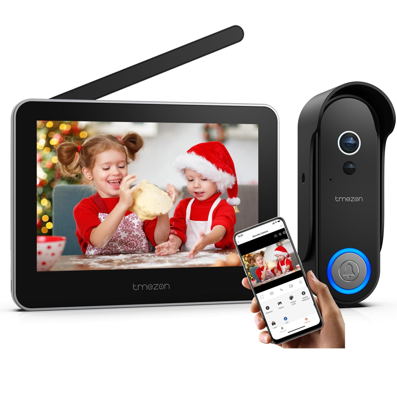 TMEZON Wireless Video Intercom System Wire Free Doorbell Camera with 7" Touch Screen Monitor, 1080P HD Door Phone Kits, Motion Detection, TUYA APP, No Monthly Fees, Support 2.4G/5G WiFi Entry System