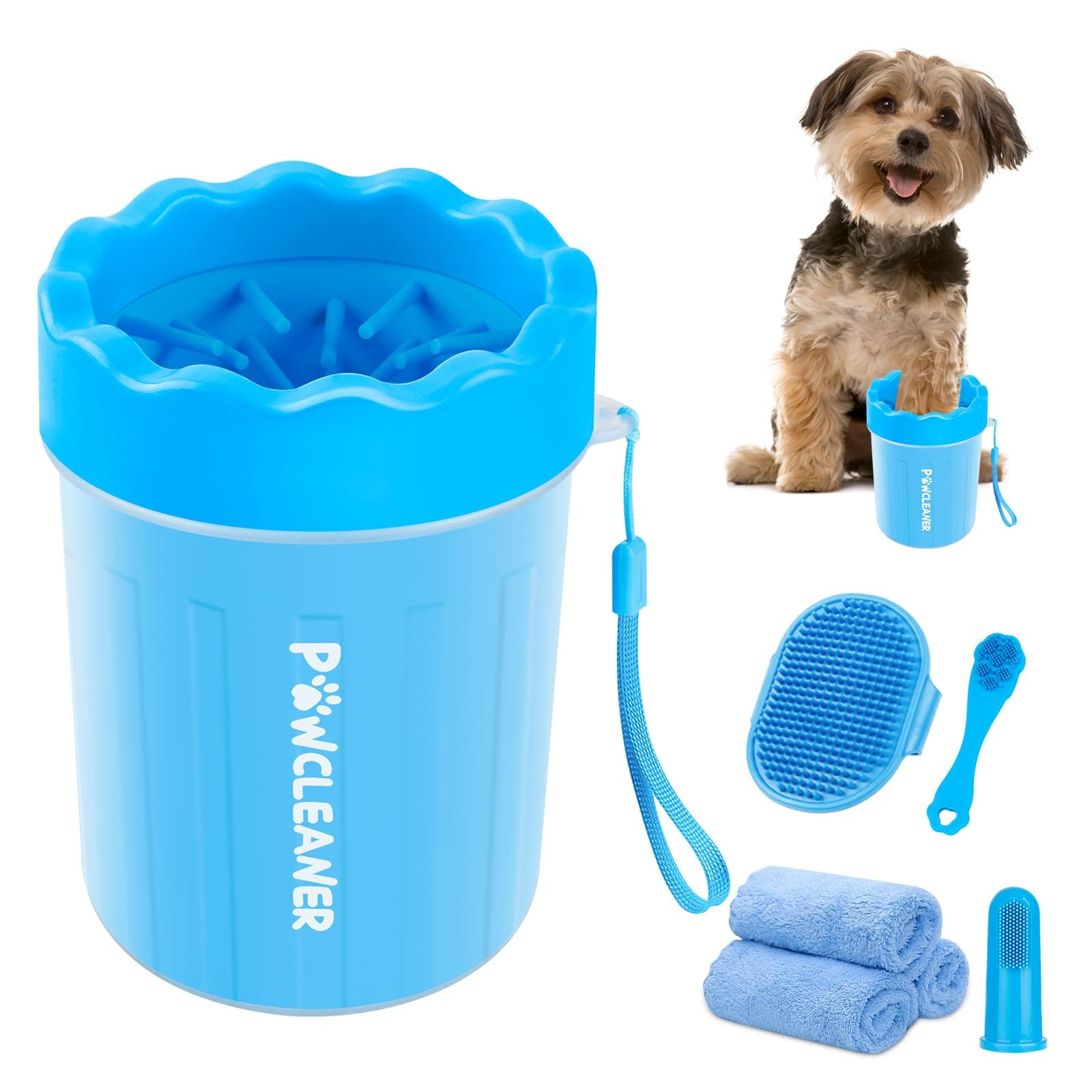 Comotech Dog Paw Cleaner, Portable Dog Paw Washer with 3 Absorbent Towels, Pet Cleaning Silicone Brush for Small Breed Dogs(Blue)