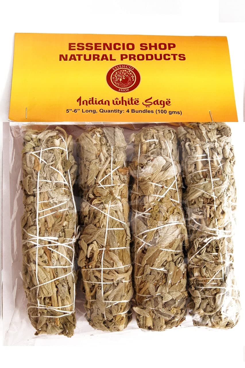 Indian White Sage 4 Bundles Smudging Sticks (6 Inches) - 4 Pieces of 28-33 Grams Each Removes Negativity