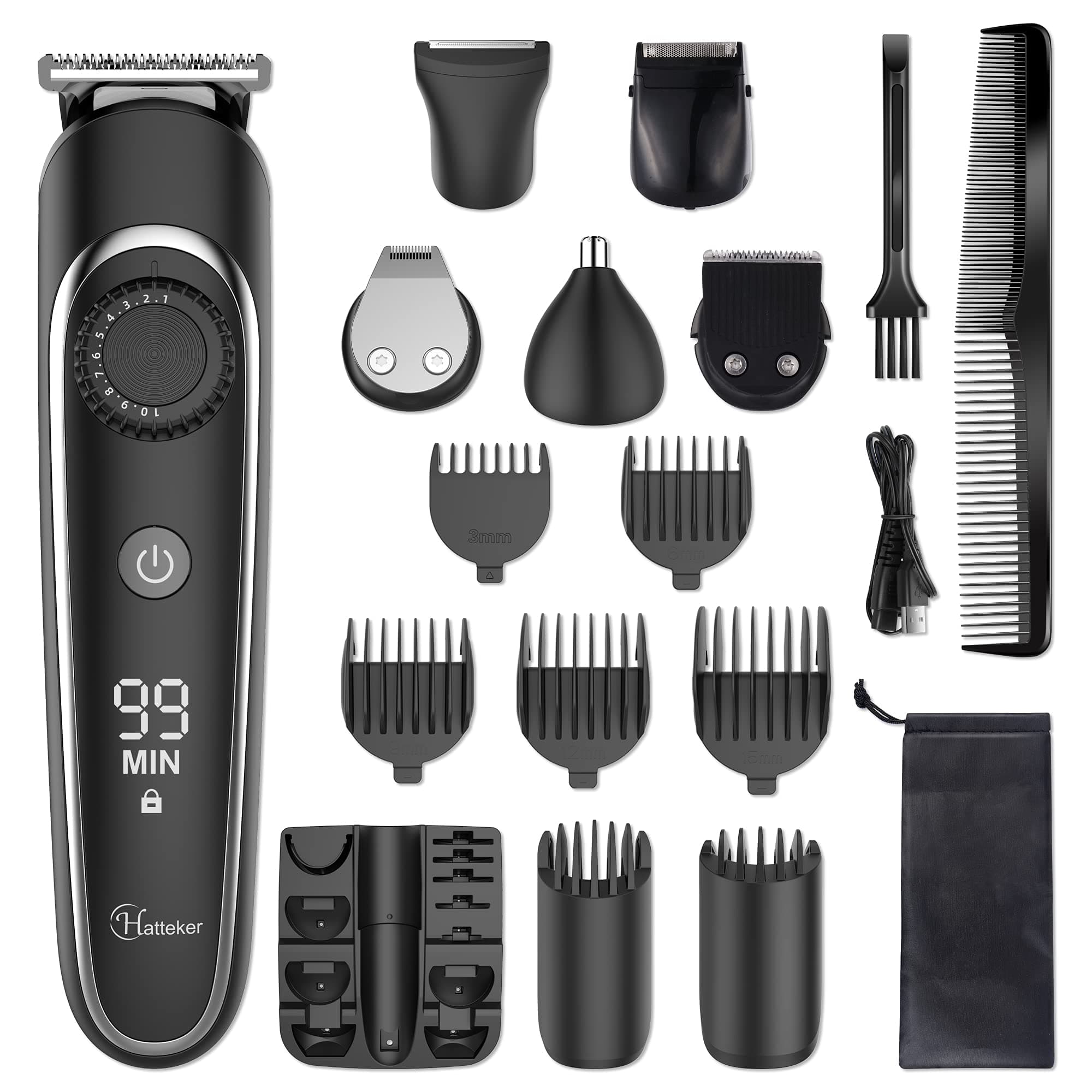 Hatteker Beard Trimmer Hair Clipper Hair Trimmer Grooming Kits Electric Shaver Razor for Men Mustache Nose Ear Body Precision Trimmer Groomer Multigroom IPX7 Waterproof Cordless Rechargeable 6 in 1